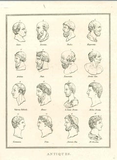 Antique Heads of Men of Ancient Times - Original Etching by Thomas Holloway - 1810