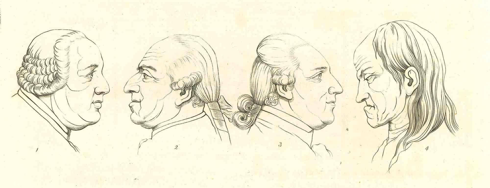 Heads of Men - Original Etching by Thomas Holloway - 1810
