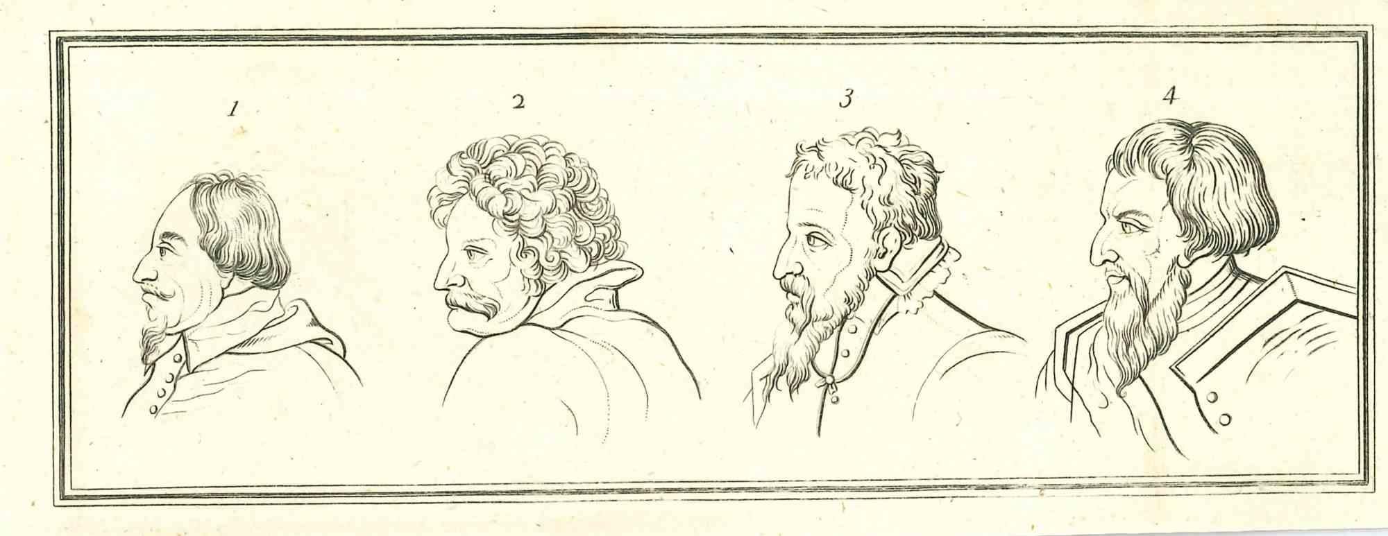 Heads of men is an original artwork realized by Thomas Holloway for Johann Caspar Lavater's  "Essays on Physiognomy, Designed to promote the Knowledge and the Love of Mankind", London, Bensley, 1810. 

 This artwork portrays heads of men. On the