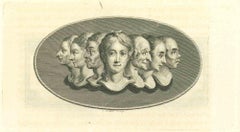 Heads of Women - Original Etching by Thomas Holloway - 1810