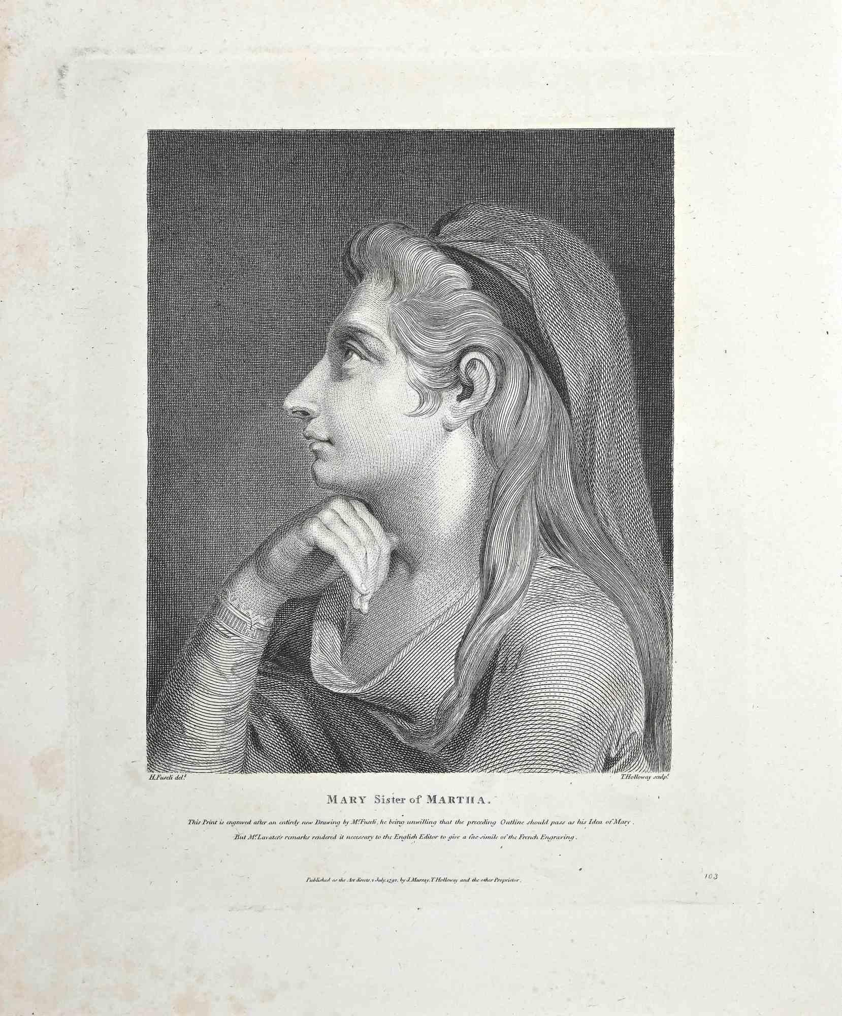 Mary Sister of Martha  - Original Etching by Thomas Holloway - 1810