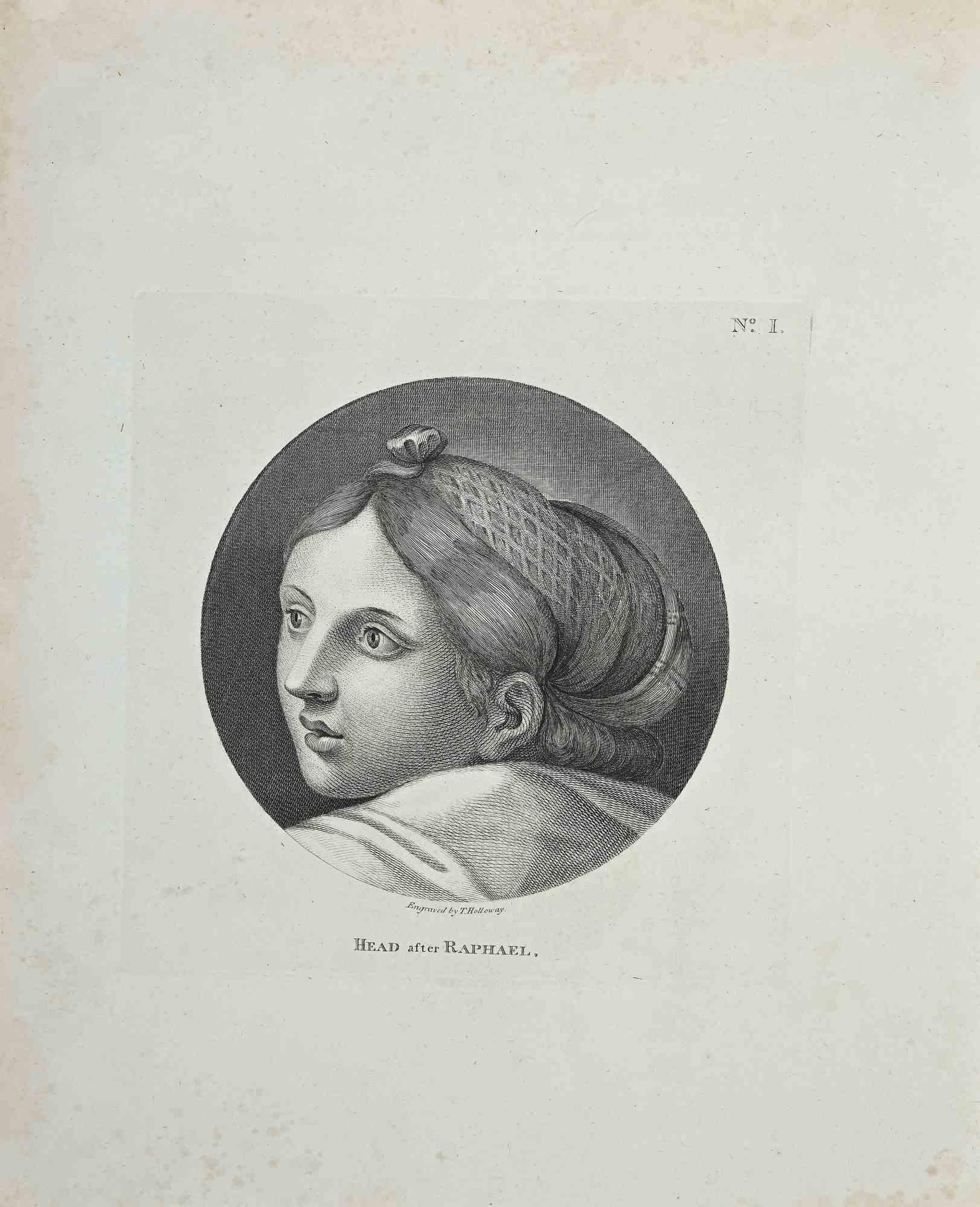 Portrait d'après Raphaël - eau-forte originale de Thomas Holloway - 1810