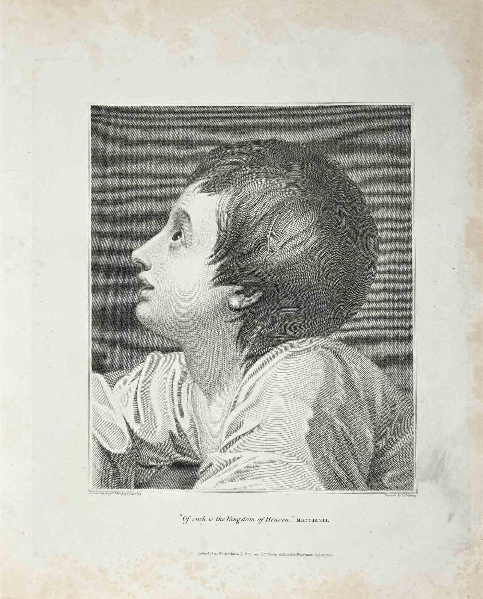 Portrait is an original artwork realized by Thomas Holloway (1748 - 1827).

Original Etching from J.C. Lavater's "Essays on Physiognomy, Designed to promote the Knowledge and the Love of Mankind", London, Bensley, 1810. 

A the bottom center the