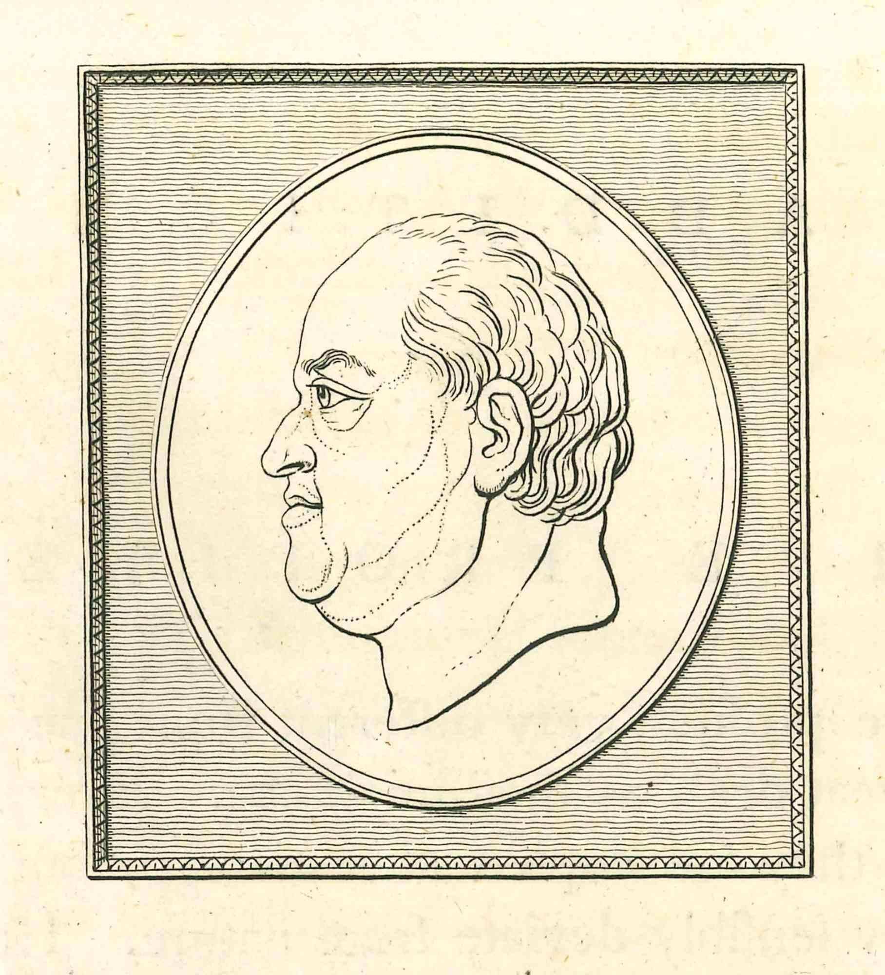 Portrait of a manis an original artwork realized by Thomas Holloway for Johann Caspar Lavater's "Essays on Physiognomy, Designed to promote the Knowledge and the Love of Mankind", London, Bensley, 1810.

 This artwork portrays a man. On the back of