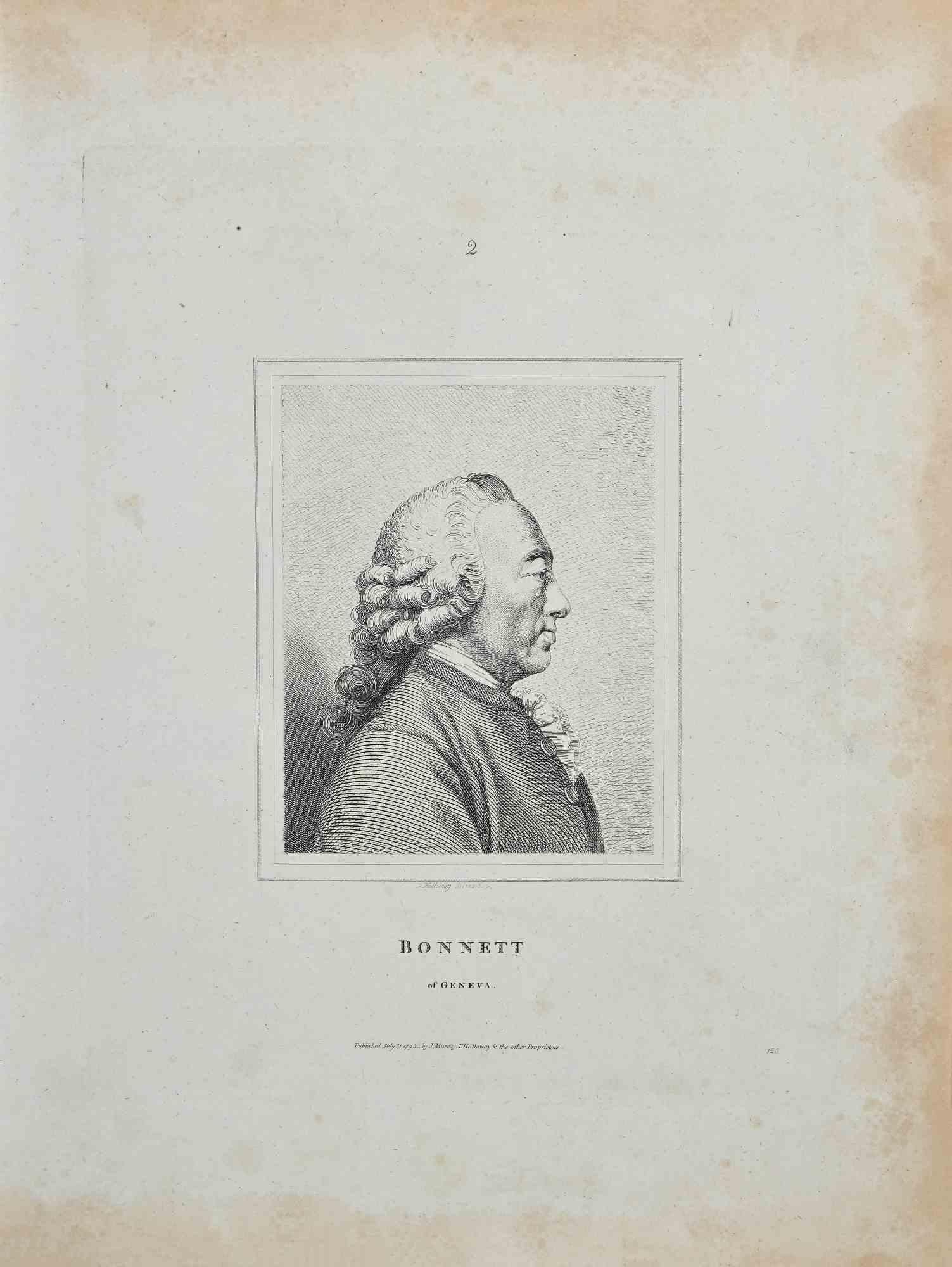 Portrait de Bonnett de Genève - gravure originale de Thomas Holloway - 1810