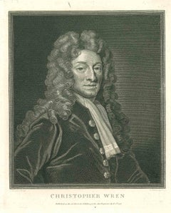 Portrait of Christopher Wren - Original Etching by Thomas Holloway - 1810