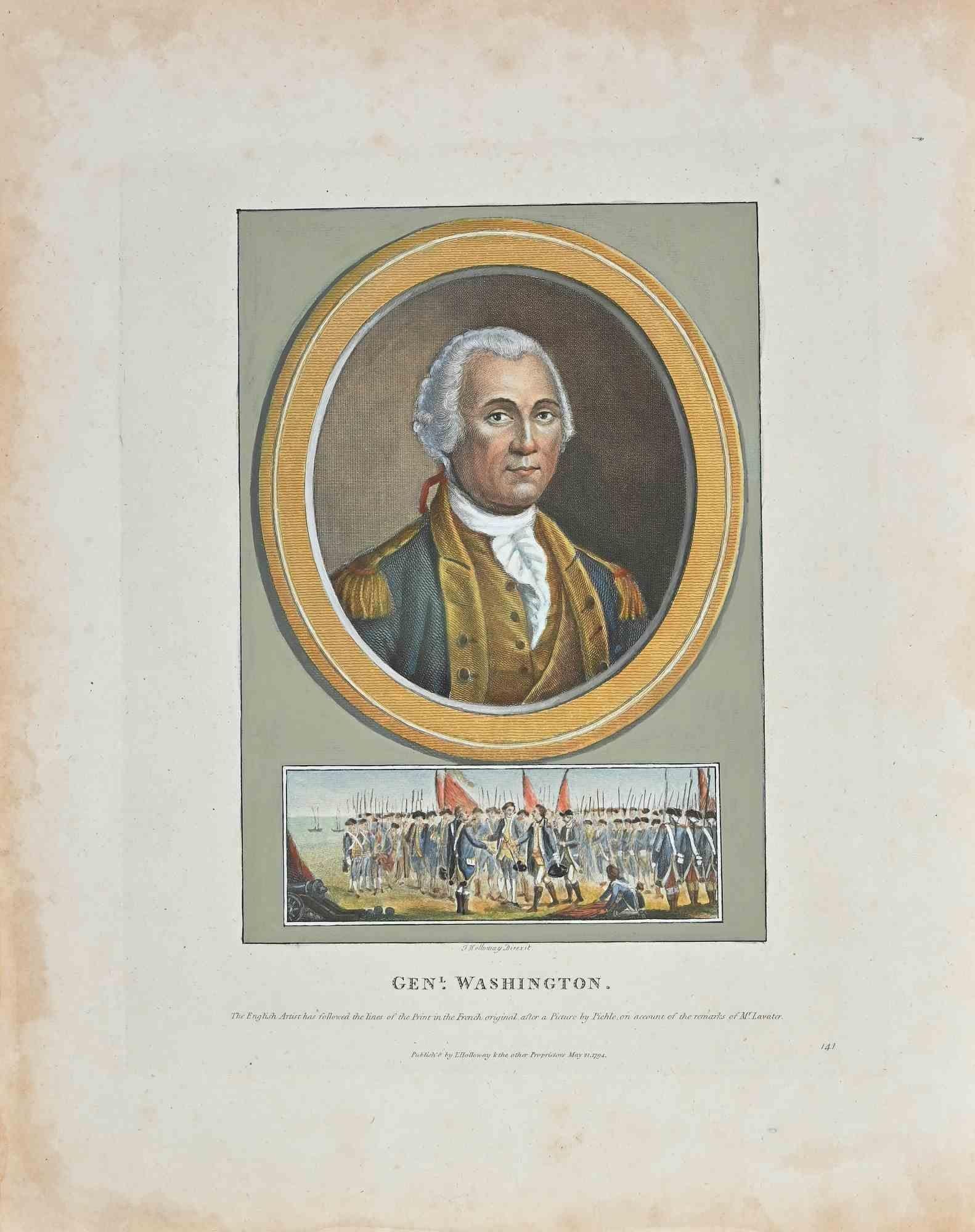 Figurative Print de Thomas Holloway - Retrato del General Washington - Grabado original de T. Holloway - 1794
