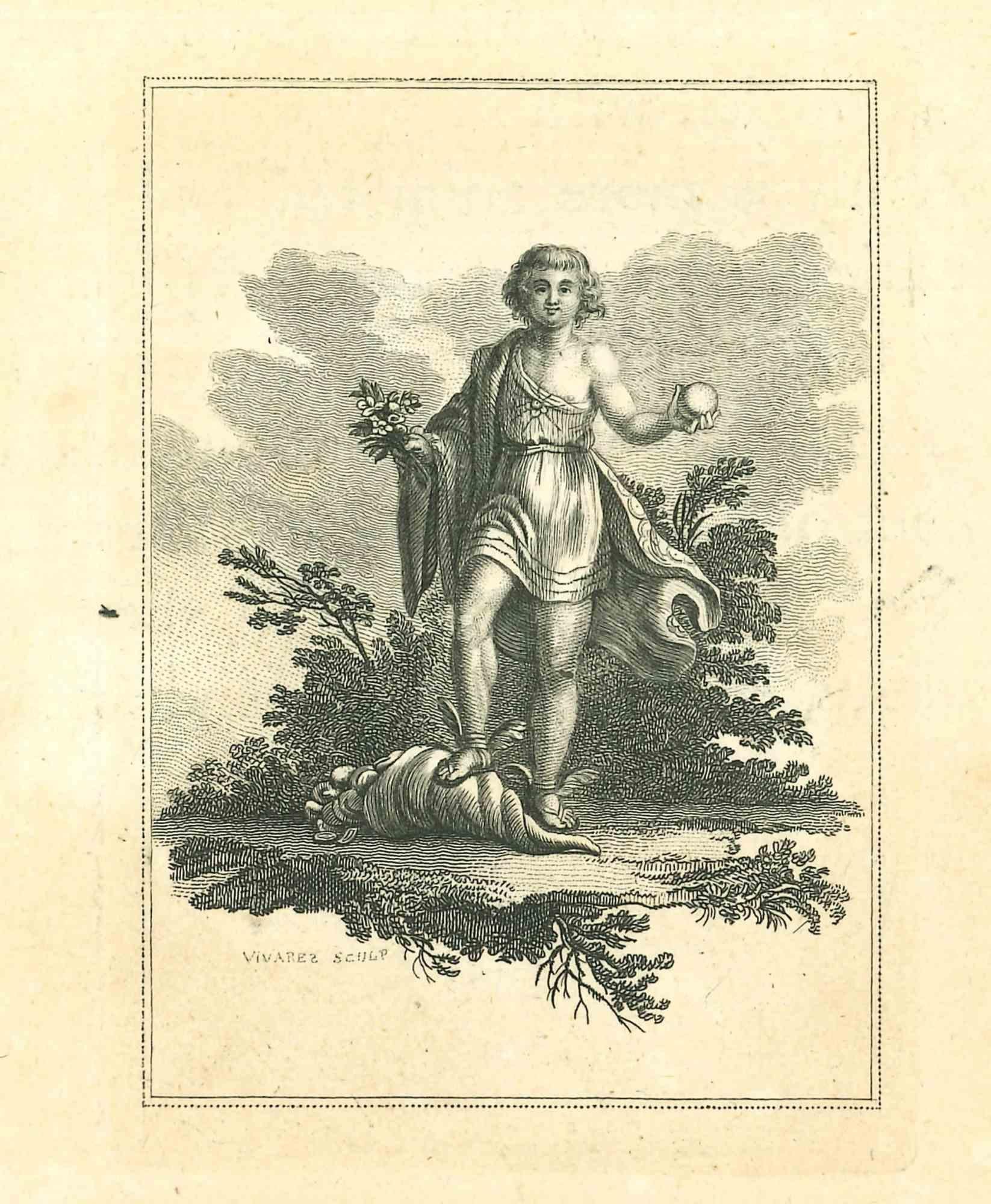 Thomas Holloway Portrait Print – Porträt von Hermes - Original-Radierung von Thomas Vivares - 1810