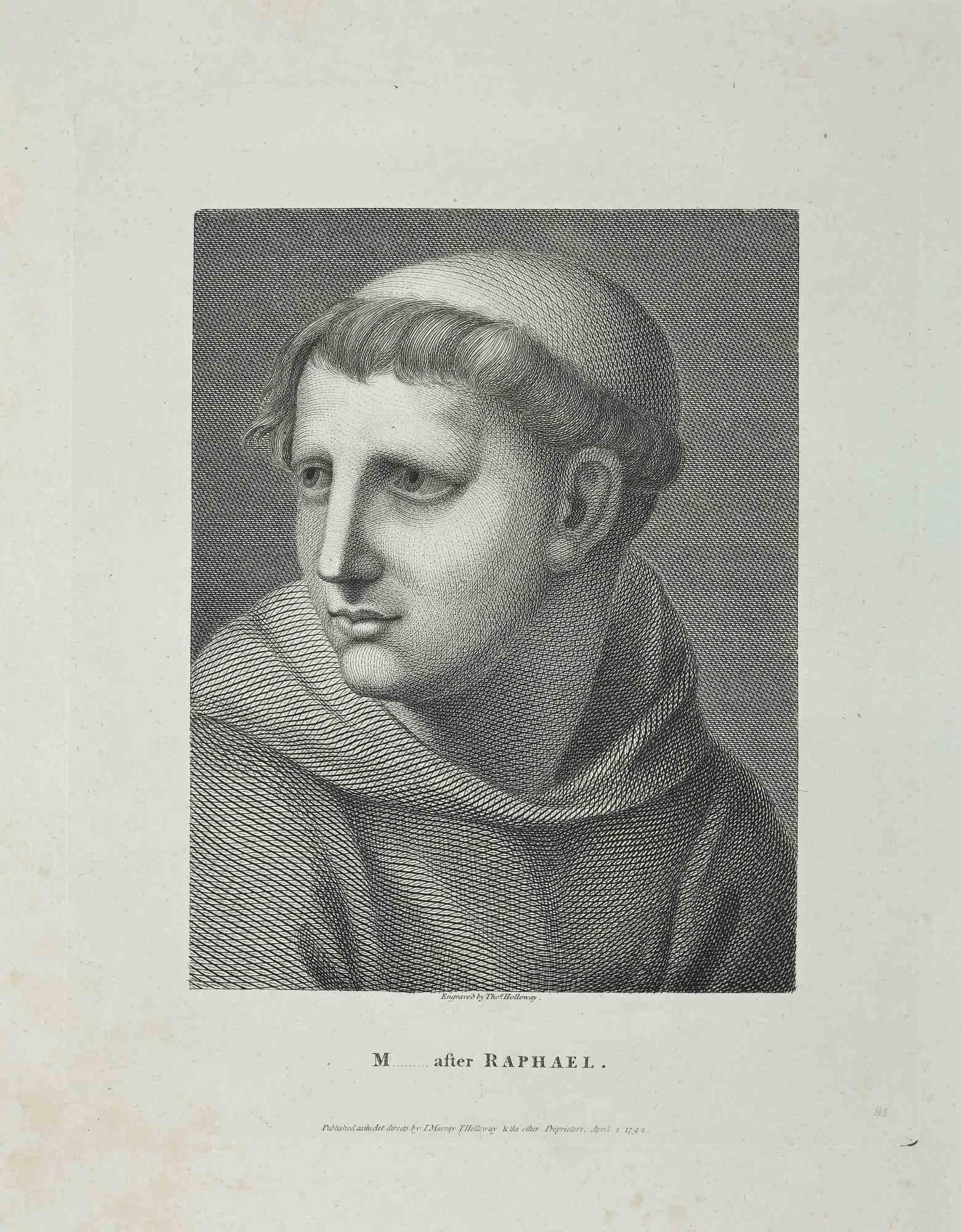 Portrait of M...after Raphael - Original Etching by Thomas Holloway - 1810