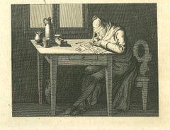 Antique Portrait of Man While Writing - Original Etching by Thomas Holloway - 1810