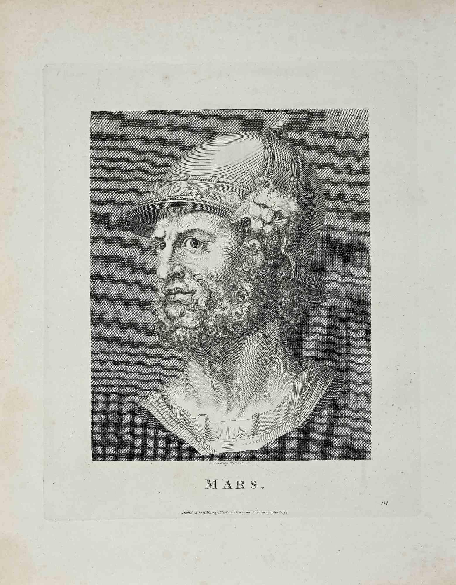 Portrait of Mars is an original artwork realized by Thomas Holloway (1748 - 1827).

Original Etching from J.C. Lavater's "Essays on Physiognomy, Designed to promote the Knowledge and the Love of Mankind", London, Bensley, 1810. 

A the bottom center