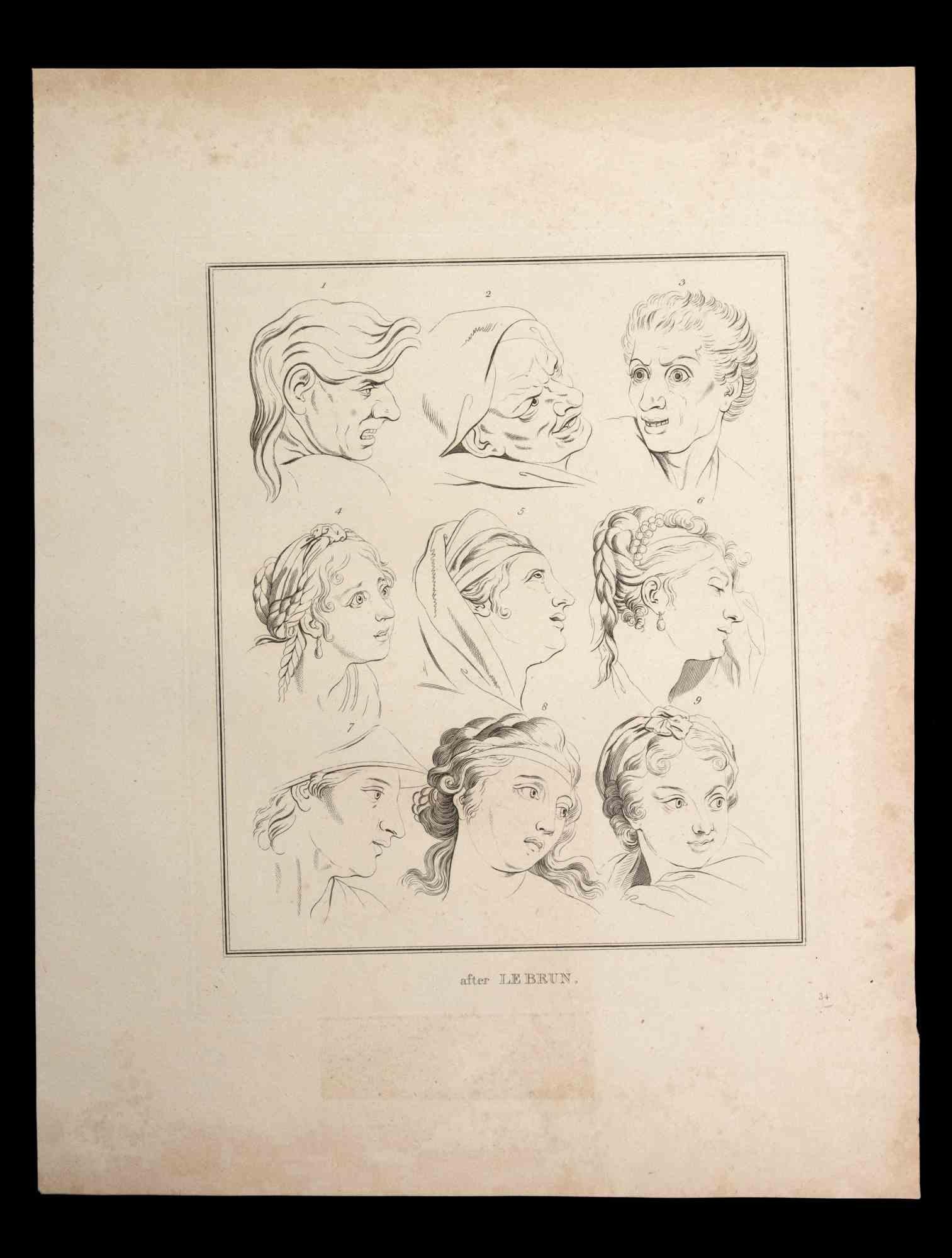 Portrait of Men and Women - Original Etching by Thomas Holloway - 1810