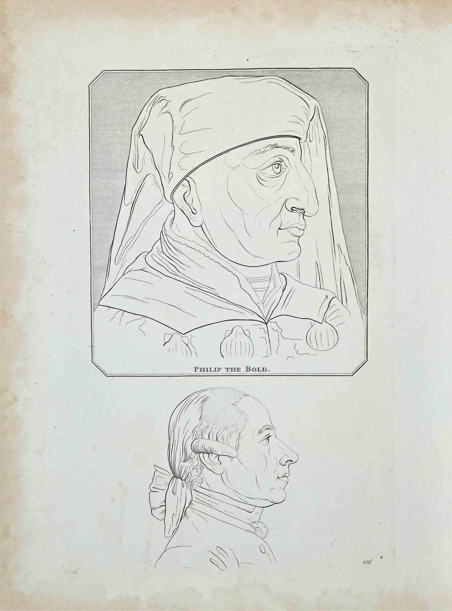 Portrait of Philip The Bold is an original etching artwork realized by Thomas Holloway for Johann Caspar Lavater's "Essays on Physiognomy, Designed to Promote the Knowledge and the Love of Mankind", London, Bensley, 1810. 

Good conditions with some