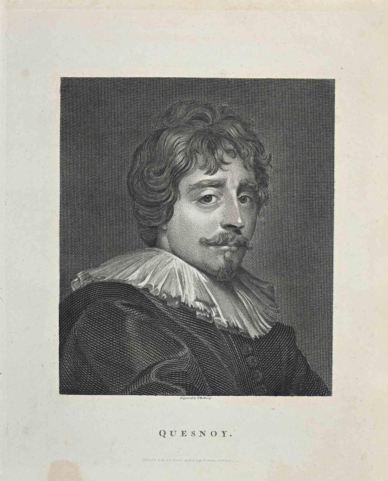 Das Porträt von Quesnoy ist ein Originalkunstwerk von Thomas Holloway (1748 - 1827).

Original-Radierung von J.C. Lavater's "Essays on Physiognomy, Designed to promote the Knowledge and the Love of Mankind", London, Bensley, 1810. 

Unten in der