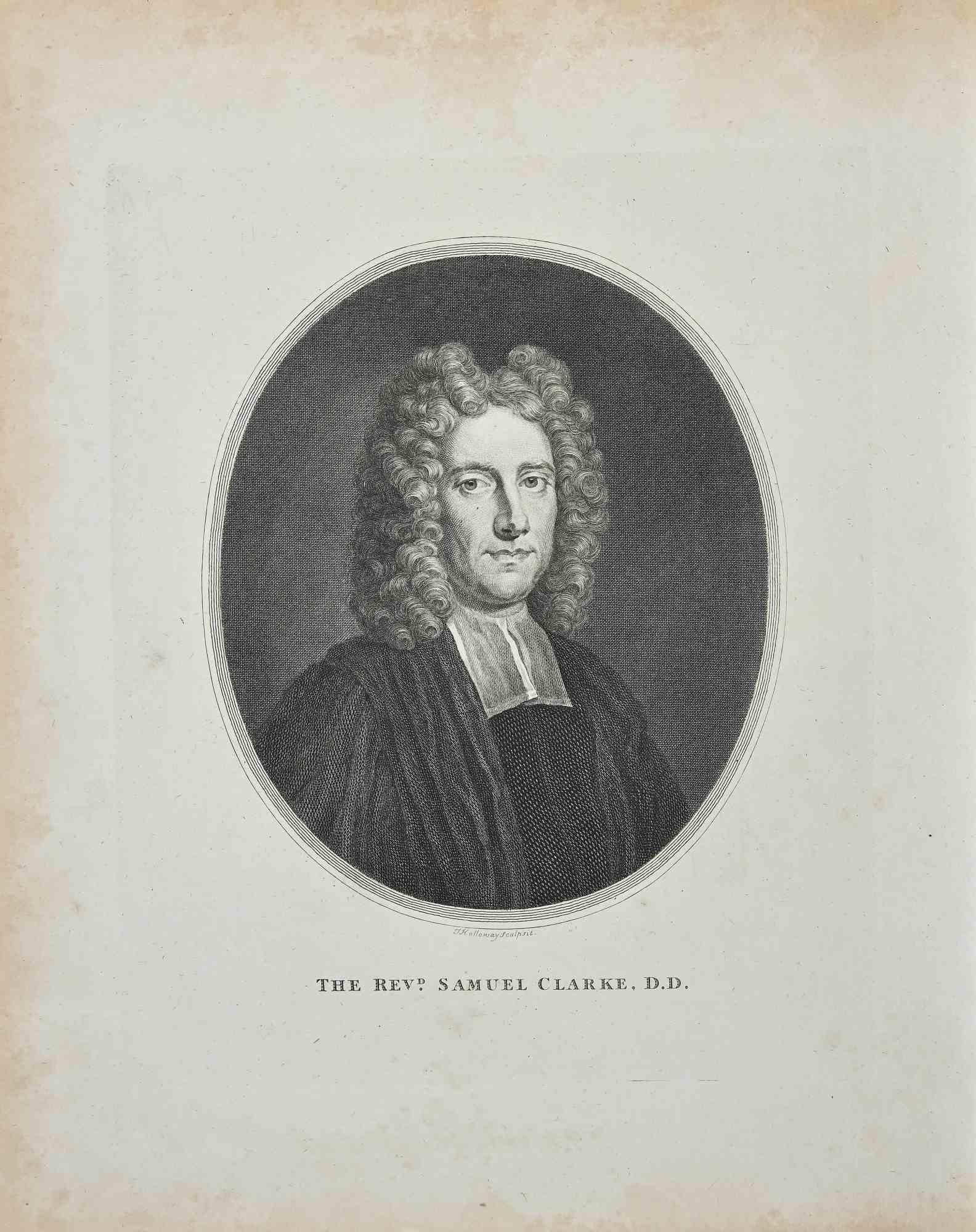 Portrait of Rev. Samuel Clarke. D.D. is an original etching artwork realized by Thomas Holloway for Johann Caspar Lavater's "Essays on Physiognomy, Designed to Promote the Knowledge and the Love of Mankind", London, Bensley, 1810. 

Signed on the