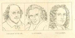 Portrait de Shakespeare, Sterne et Clarke - Gravure originale de T.Holloway - 1810