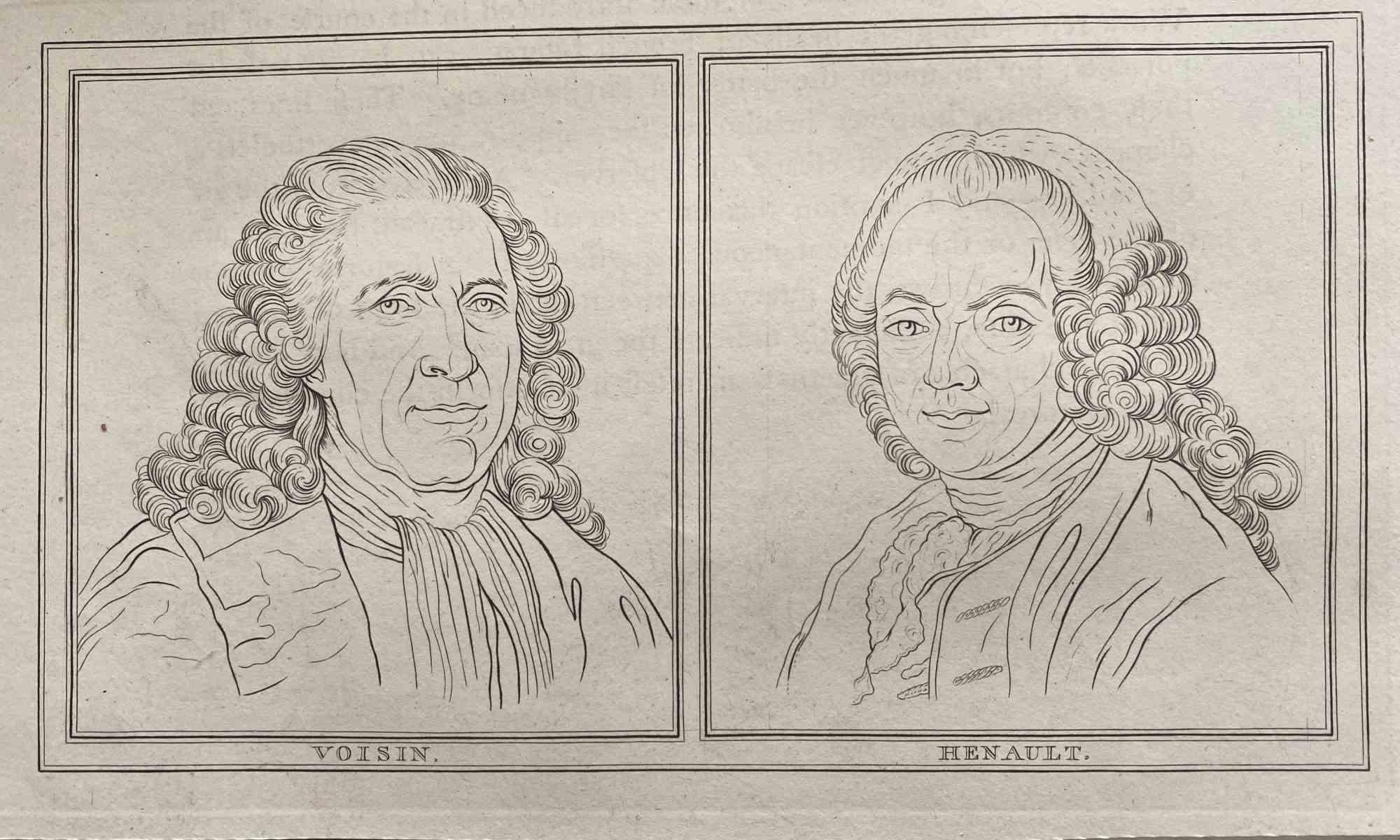 Portrait of Voisin and Henault is an original artwork realized by Thomas Holloway for Johann Caspar Lavater's "Essays on Physiognomy, Designed to promote the Knowledge and the Love of Mankind", London, Bensley, 1810.

 This artwork portrays Voisin
