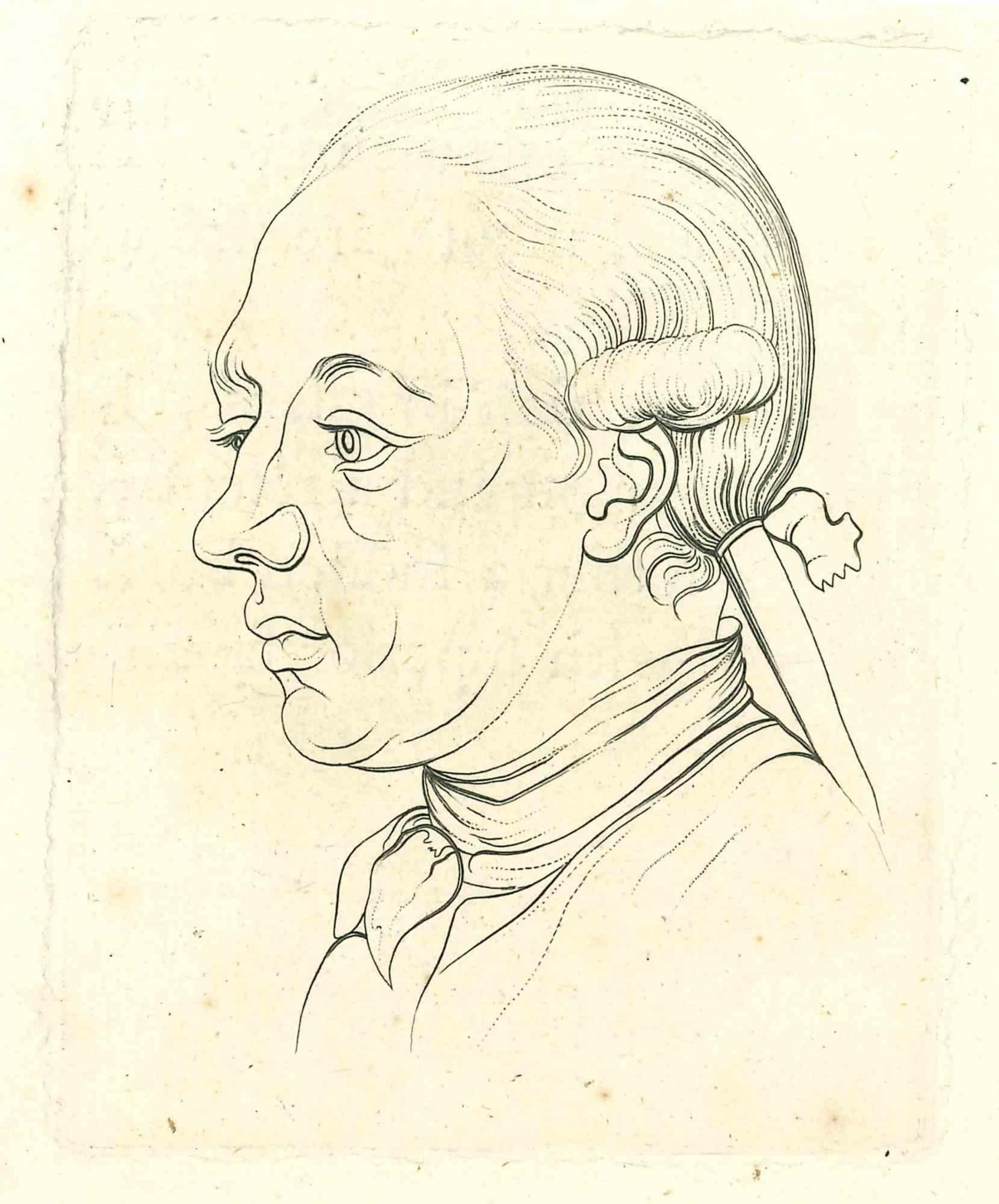 Portrait is an original artwork realized by Thomas Holloway (1748 - 1827).

Original Etching from J.C. Lavater's "Essays on Physiognomy, Designed to promote the Knowledge and the Love of Mankind", London, Bensley, 1810. 

This artwork portrays a