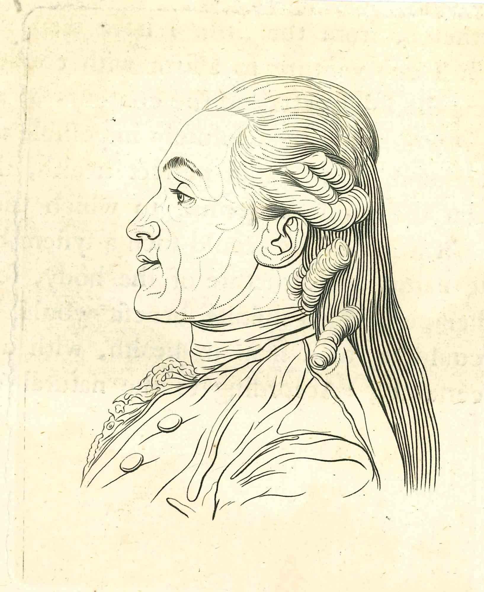 Portrait is an original artwork realized by Thomas Holloway (1748 - 1827).

Original Etching from J.C. Lavater's "Essays on Physiognomy, Designed to promote the Knowledge and the Love of Mankind", London, Bensley, 1810. 

This artwork portrays a