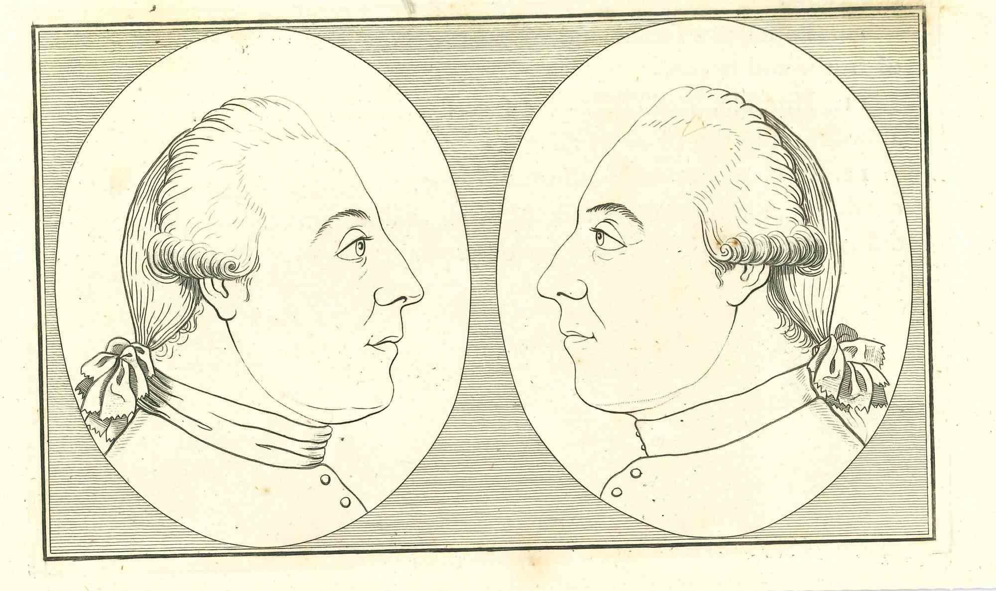 Portrait is an artwork realized by Thomas Holloway (1748 - 1827).

Original Etching from J.C. Lavater's "Essays on Physiognomy, Designed to promote the Knowledge and the Love of Mankind", London, Bensley, 1810. 

This artwork portrays two men. On