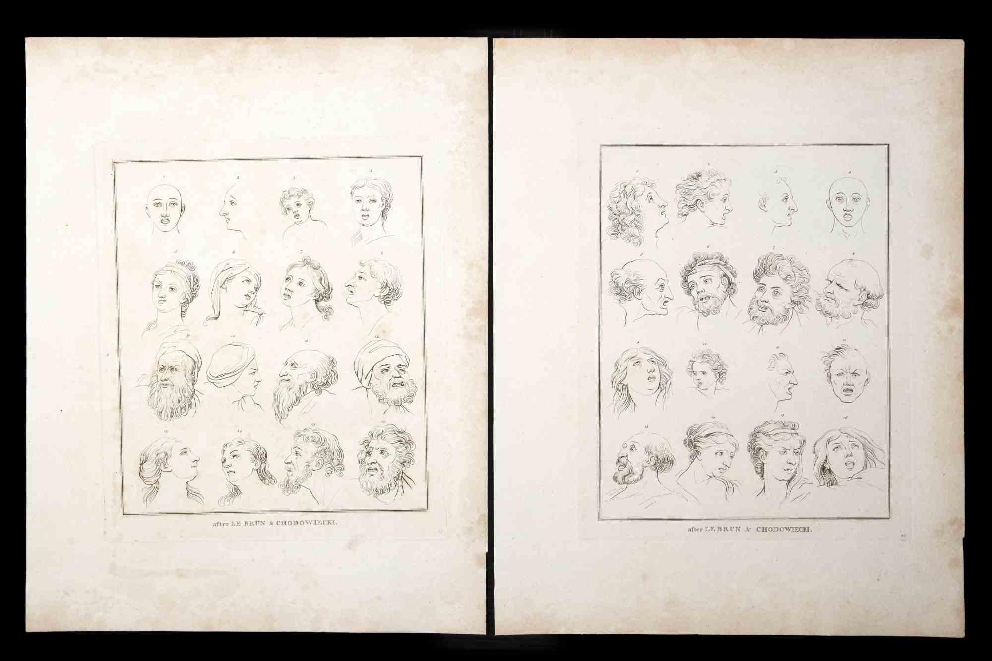 Retrato de hombre y mujer es una obra de arte original al aguafuerte realizada por Thomas Holloway según Lebrun y Chodowiecki para la obra de Johann Caspar Lavater "Essays on Physiognomy, Designed to Promote the Knowledge and the Love of Mankind",