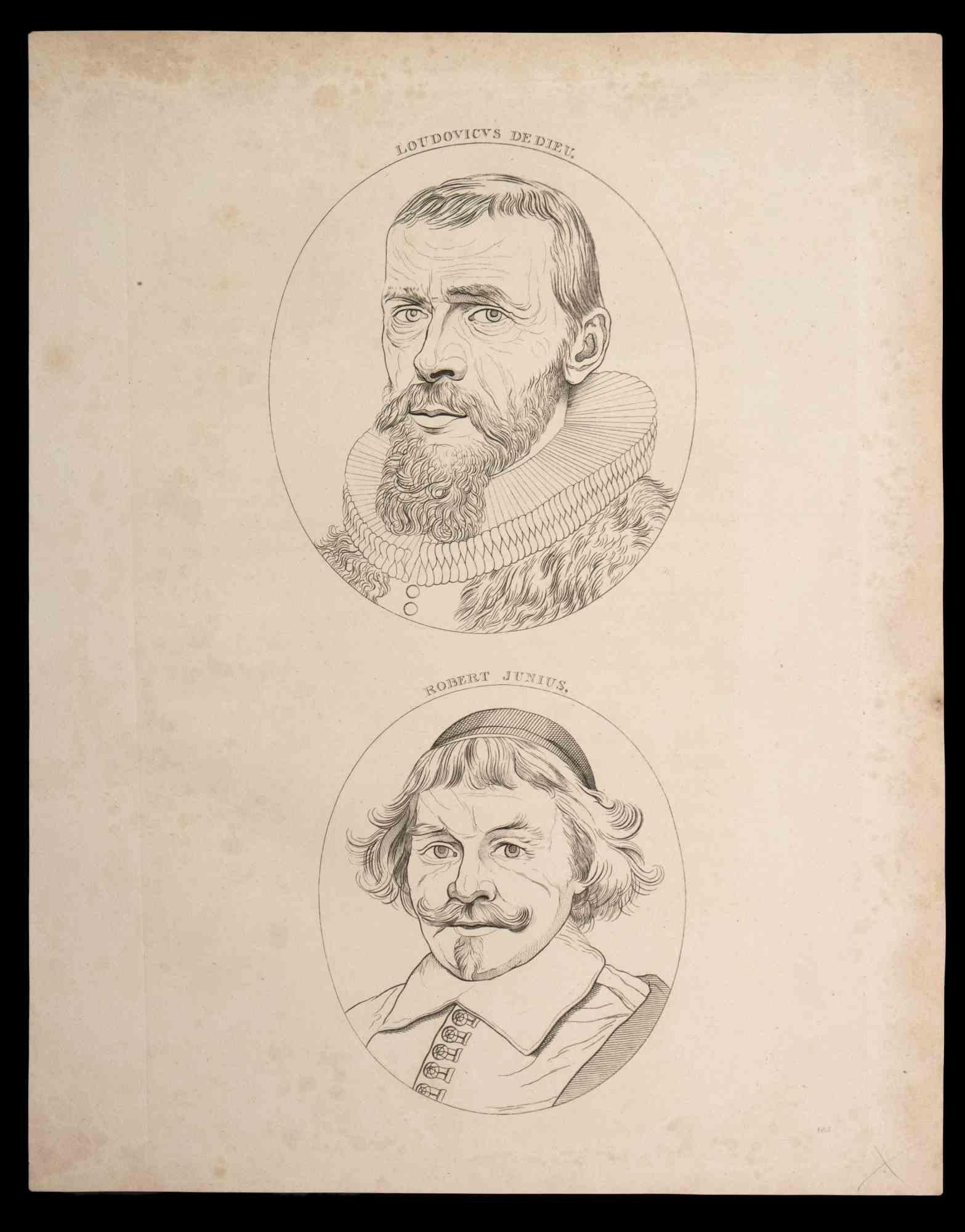 Portraits is an original etching artwork realized by Thomas Holloway for Johann Caspar Lavater's "Essays on Physiognomy, Designed to Promote the Knowledge and the Love of Mankind", London, Bensley, 1810. 

Titled at the top of each oval frame of the