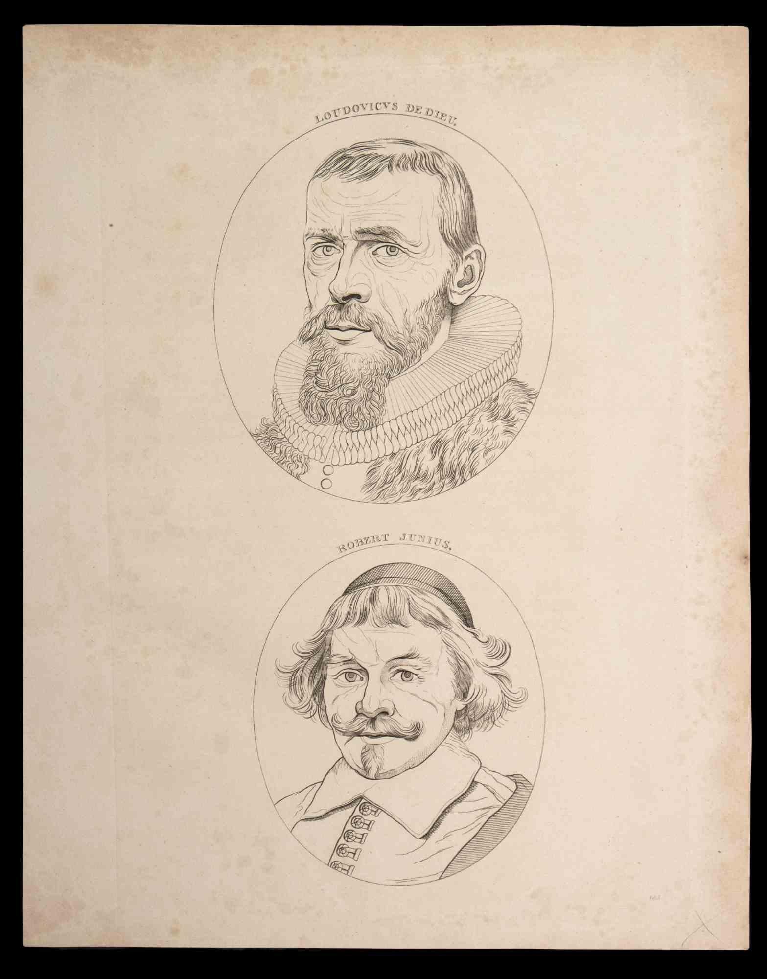 Portraits ist eine Original-Radierung von Thomas Holloway für Johann Caspar Lavaters "Essays on Physiognomy, Designed to Promote the Knowledge and the Love of Mankind", London, Bensley, 1810. 

Oben auf jedem ovalen Rahmen des Porträts steht ein