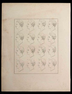 Gravure originale de Thomas Holloway intitulée « Profiles of Man » ( Profils d'hommes ) - 1810