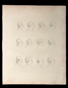 Gravure originale de Thomas Holloway intitulée « Profiles of Men and Women » ( Profils d'hommes et de femmes)