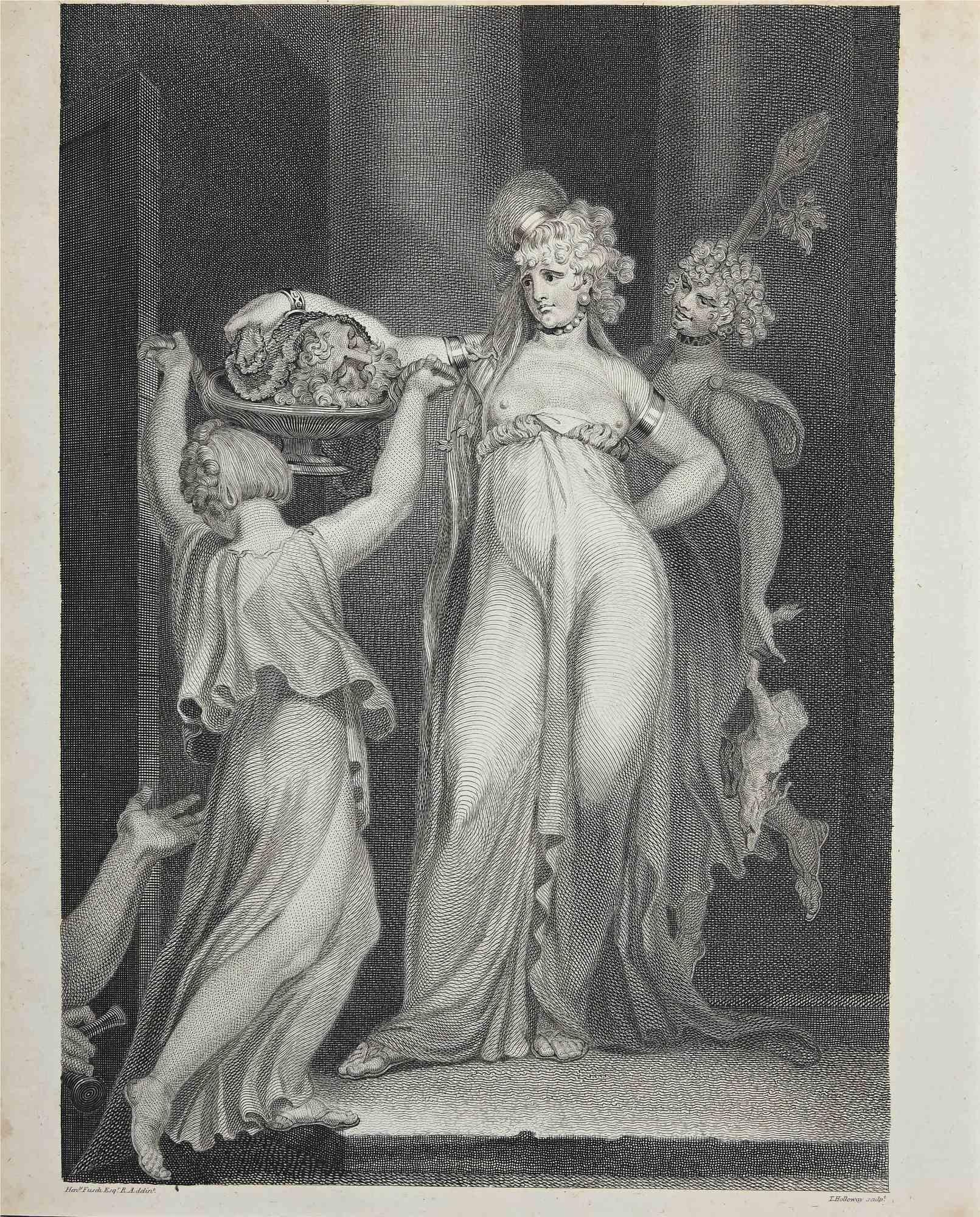 Salomé is an original etching on paper realized by Thomas Holloway After H. Fussli in 1810.

Good Conditions.

The Artwork is Depicted through strong strokes in a well-balanced composition.