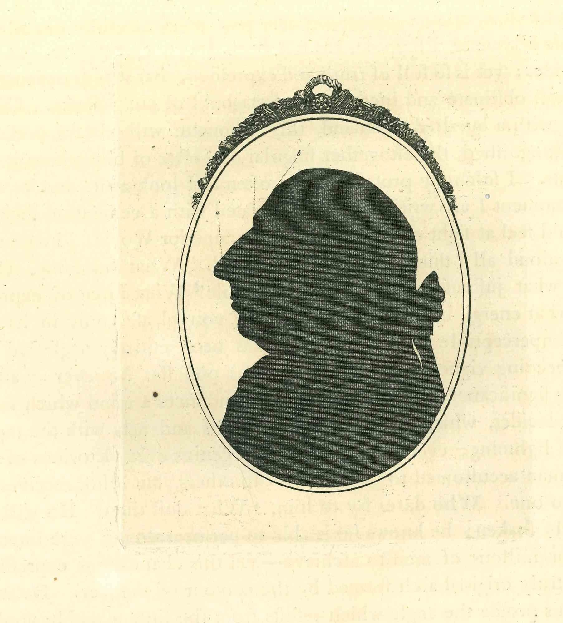 Silhouette is an original etching artwork realized by Thomas Holloway for Johann Caspar Lavater's "Essays on Physiognomy, Designed to Promote the Knowledge and the Love of Mankind", London, Bensley, 1810. 

Good conditions.

Johann Caspar Lavater