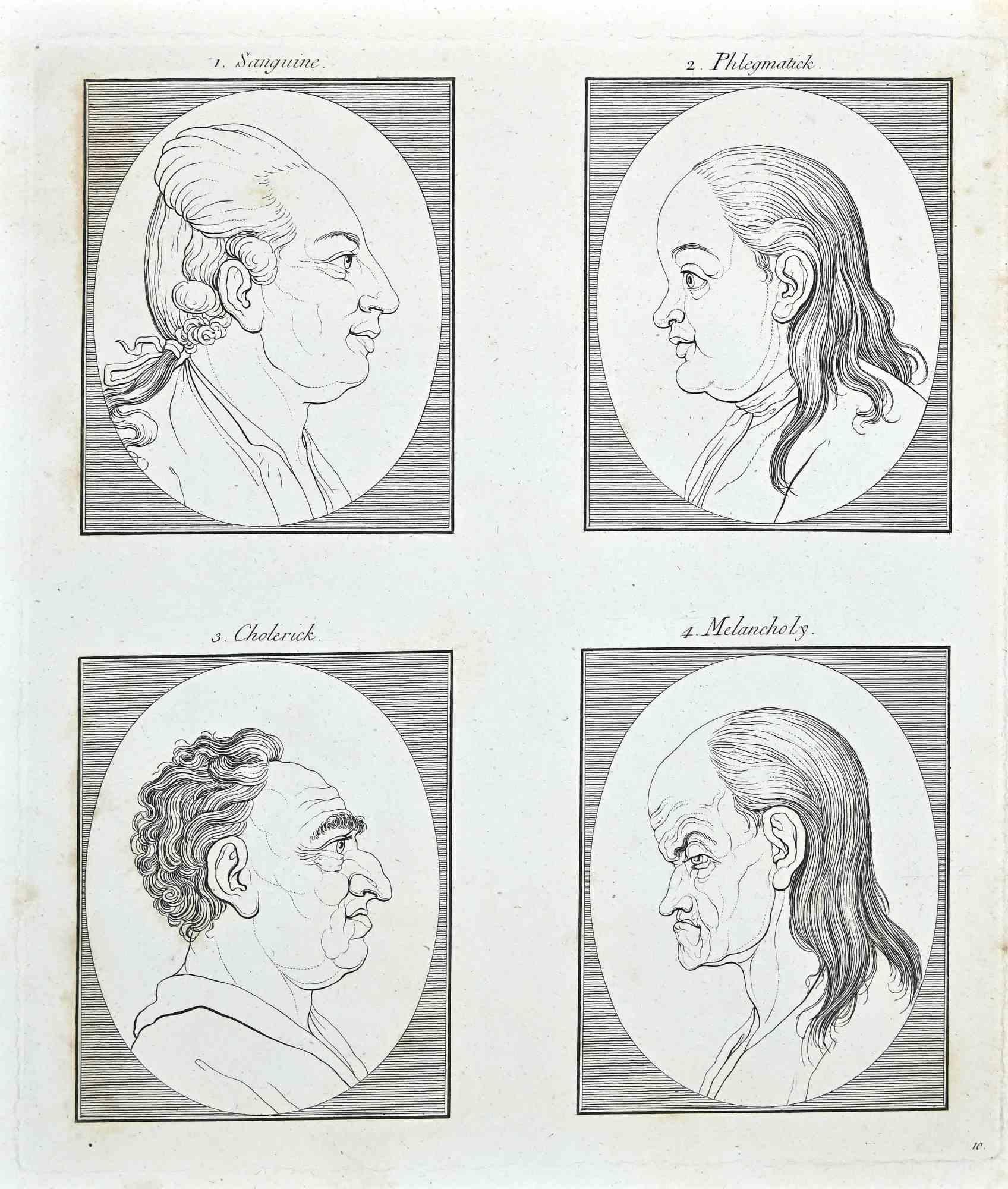 Die Physiognomie der Gefühle ist eine Originalradierung von Thomas Holloway für Johann Caspar Lavaters "Essays on Physiognomy, Designed to Promote the Knowledge and the Love of Mankind", London, Bensley, 1810. 

Guter Zustand mit einigen kleinen