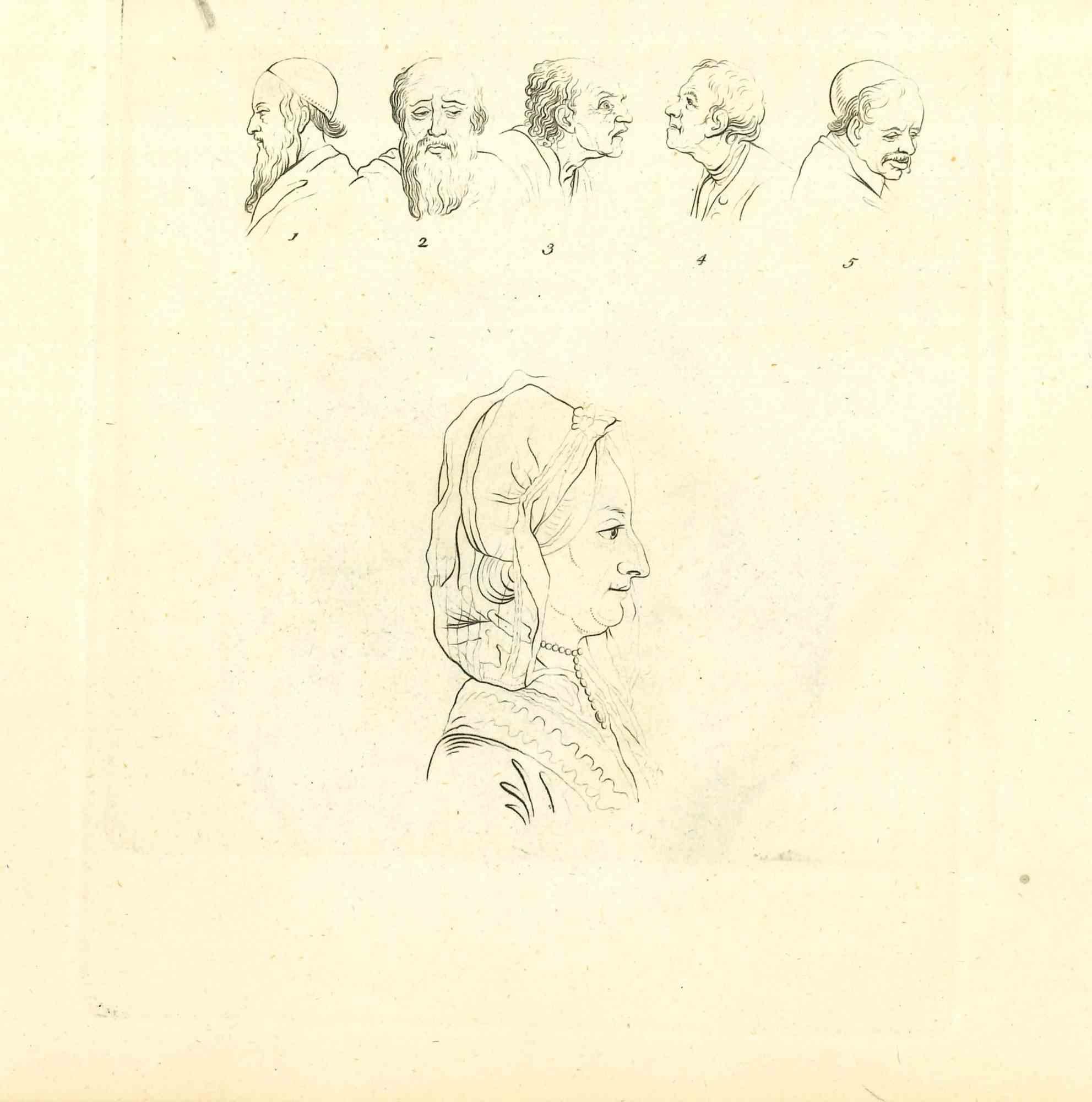 Die Physiognomie - Die Gesichter - Original-Radierung von Thomas Holloway - 1810 im Angebot 1