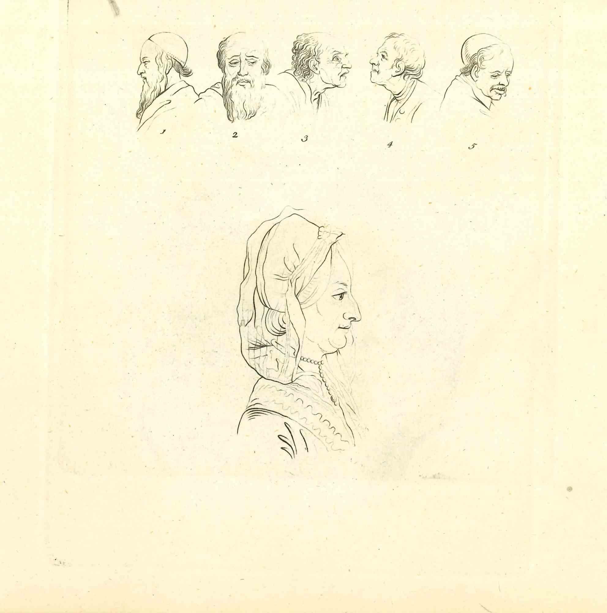 The Physiognomy - The Faces - Original Etching by Thomas Holloway - 1810 For Sale 1