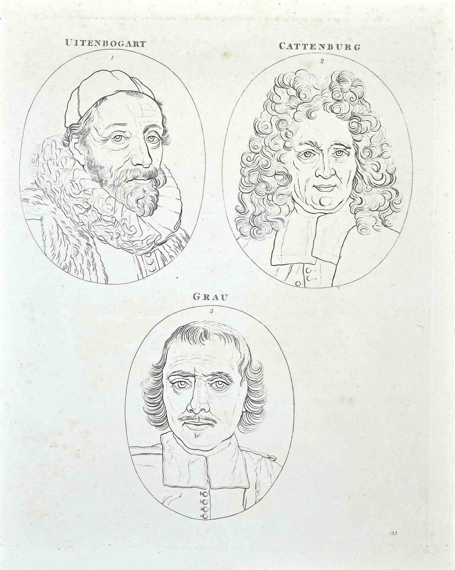 The Portraits of Masters is an original etching artwork realized by Thomas Holloway for Johann Caspar Lavater's "Essays on Physiognomy, Designed to Promote the Knowledge and the Love of Mankind", London, Bensley, 1810. 

Good conditions.

Johann