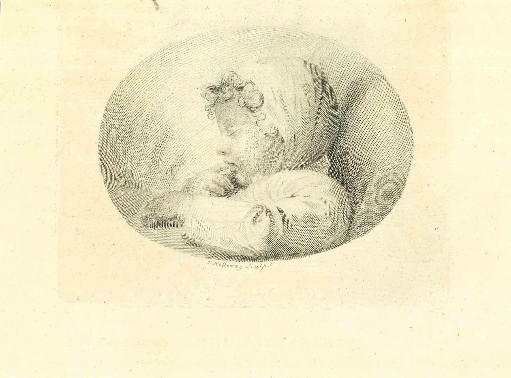 The Physiognomy - The profile of a baby is an original etching artwork realized by Thomas Holloway for Johann Caspar Lavater's "Essays on Physiognomy, Designed to Promote the Knowledge and the Love of Mankind", London, Bensley, 1810. 

With another