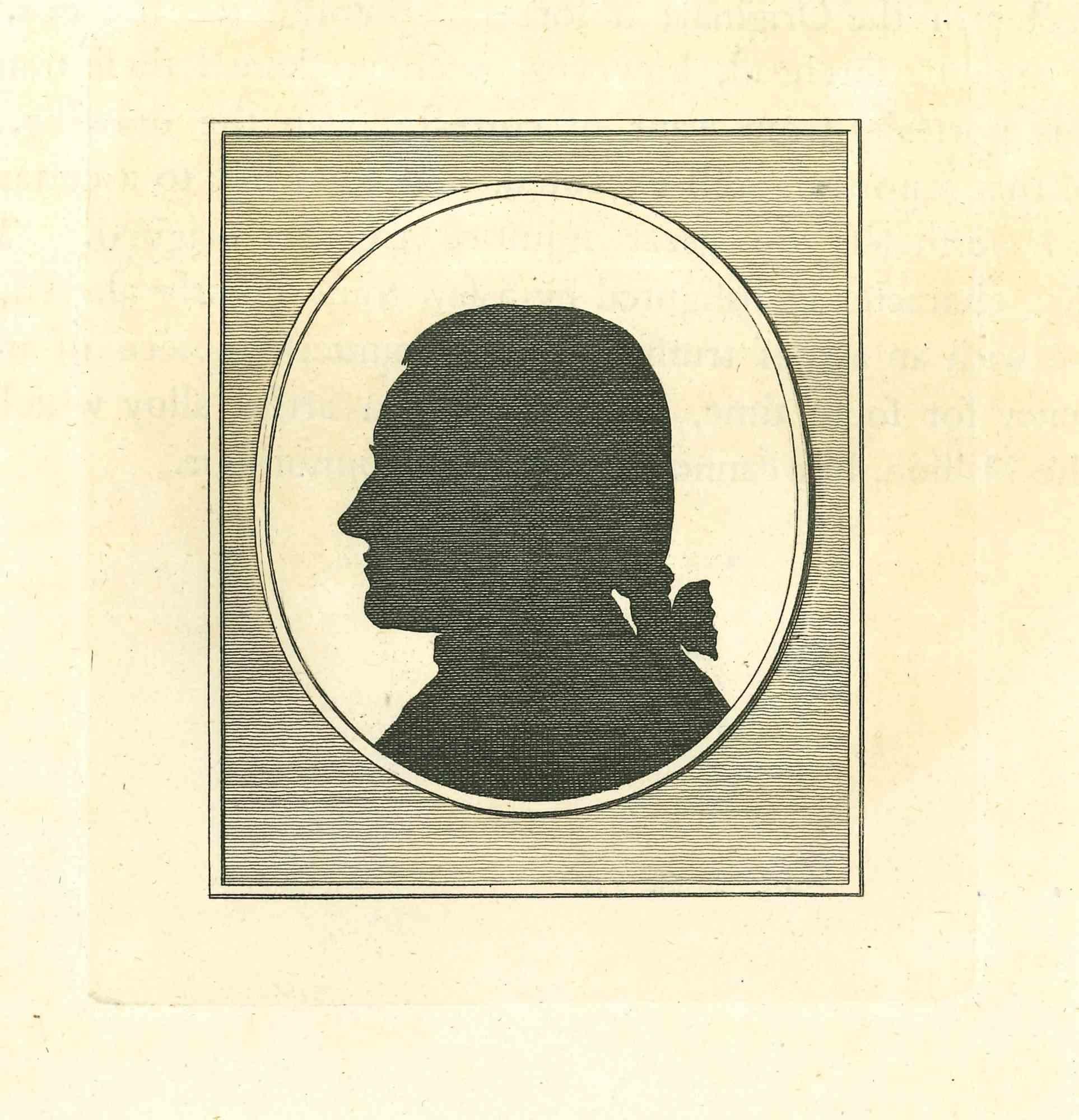 The Profile is an original etching artwork realized by Thomas Holloway for Johann Caspar Lavater's "Essays on Physiognomy, Designed to Promote the Knowledge and the Love of Mankind", London, Bensley, 1810. 

With the script on the rear.

Good