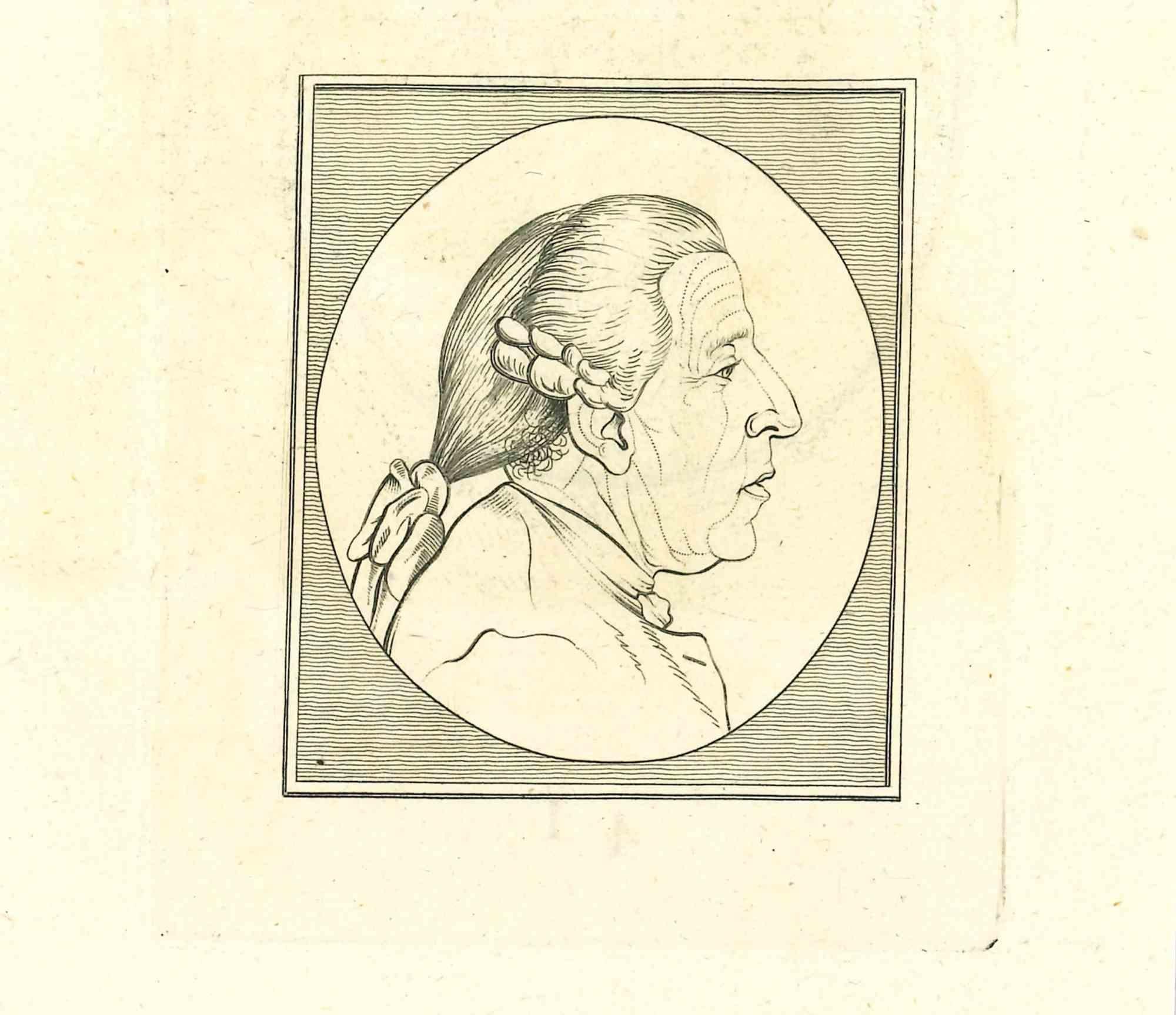 The Profile is an original etching artwork realized by Thomas Holloway for Johann Caspar Lavater's "Essays on Physiognomy, Designed to Promote the Knowledge and the Love of Mankind", London, Bensley, 1810. 

With the image on the rear.

Good