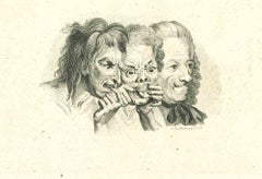 Trois personnages grotesques - eau-forte originale de Thomas Holloway - 1810