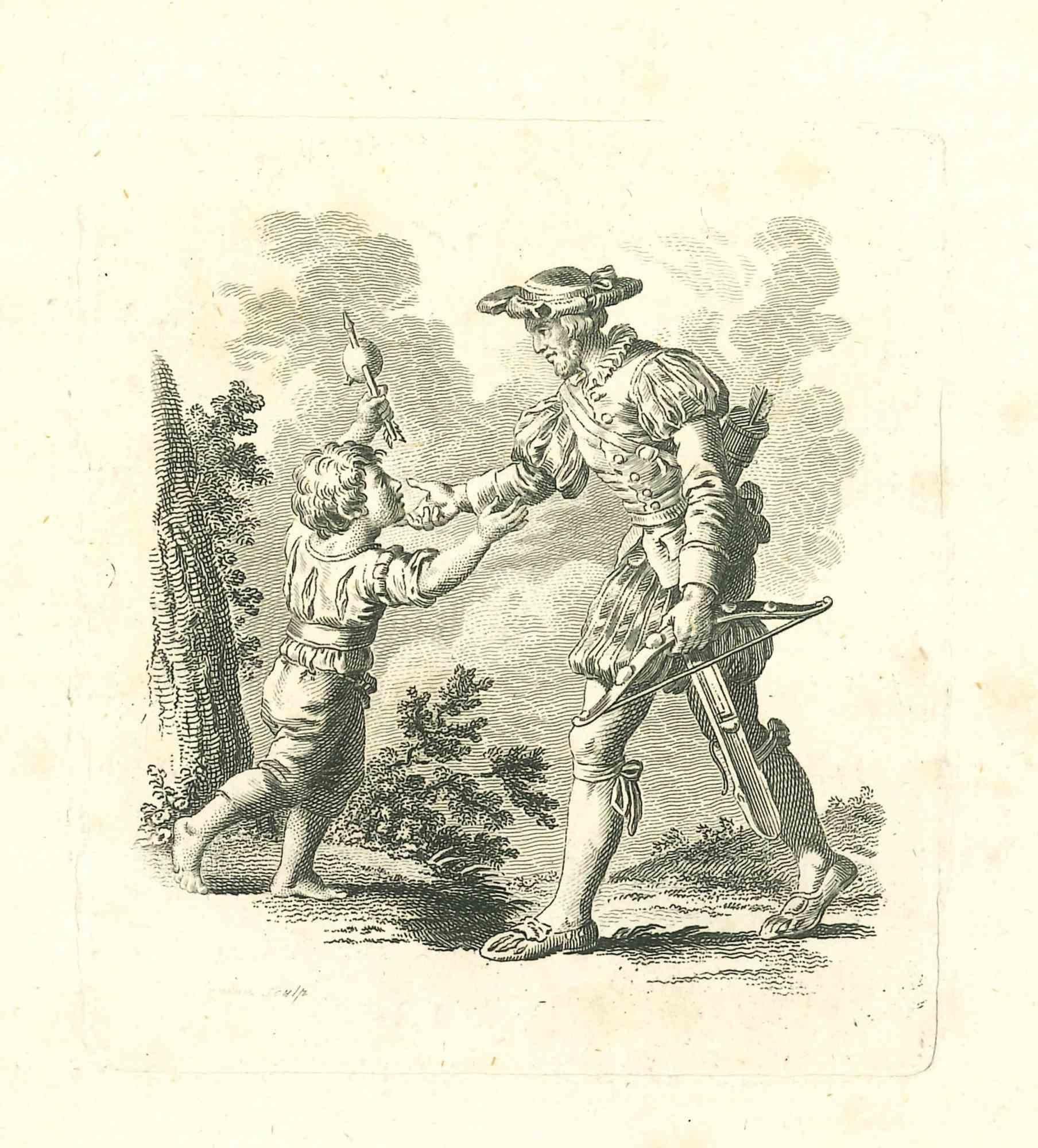 William Tell ist eine Originalvorlage für Johann Caspar Lavaters "Essays on Physiognomy, Designed to promote the Knowledge and the Love of Mankind", London, Bensley, 1810. 

Dieses Kunstwerk stellt einen Mann und ein Kind dar. Auf der Rückseite