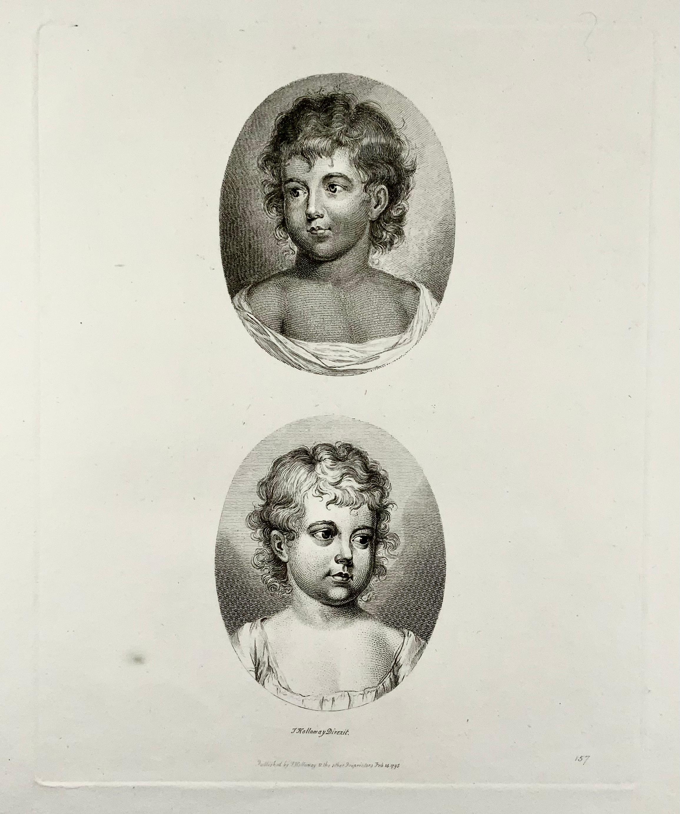 Georgian Thomas Holloway, Unusual Folio Engraving of Young Children For Sale