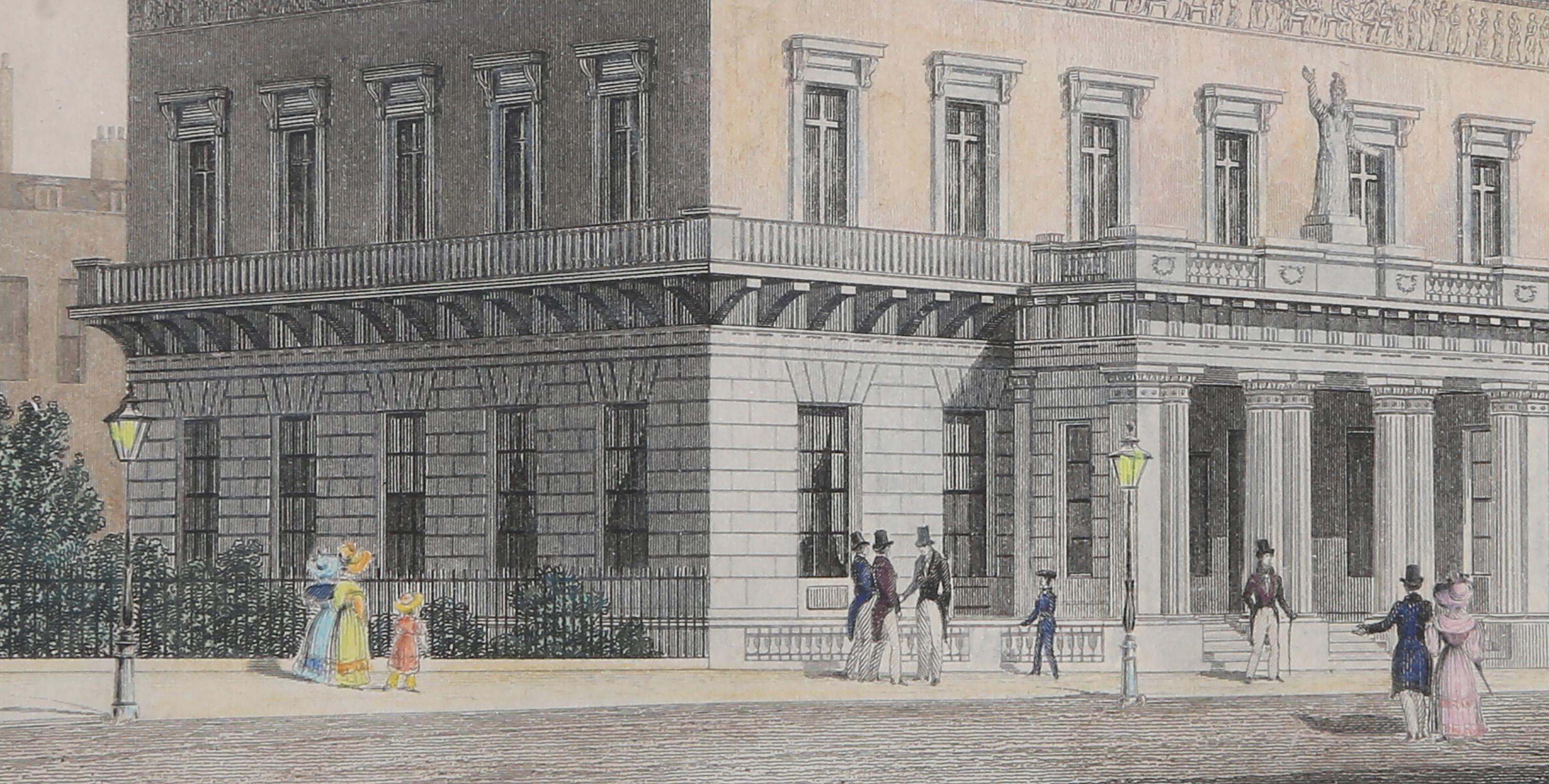 The New Athenaeum, Waterloo Place, gravure colorée à la main d'après Thomas Shepherd - Print de Thomas Hosmer Shepherd