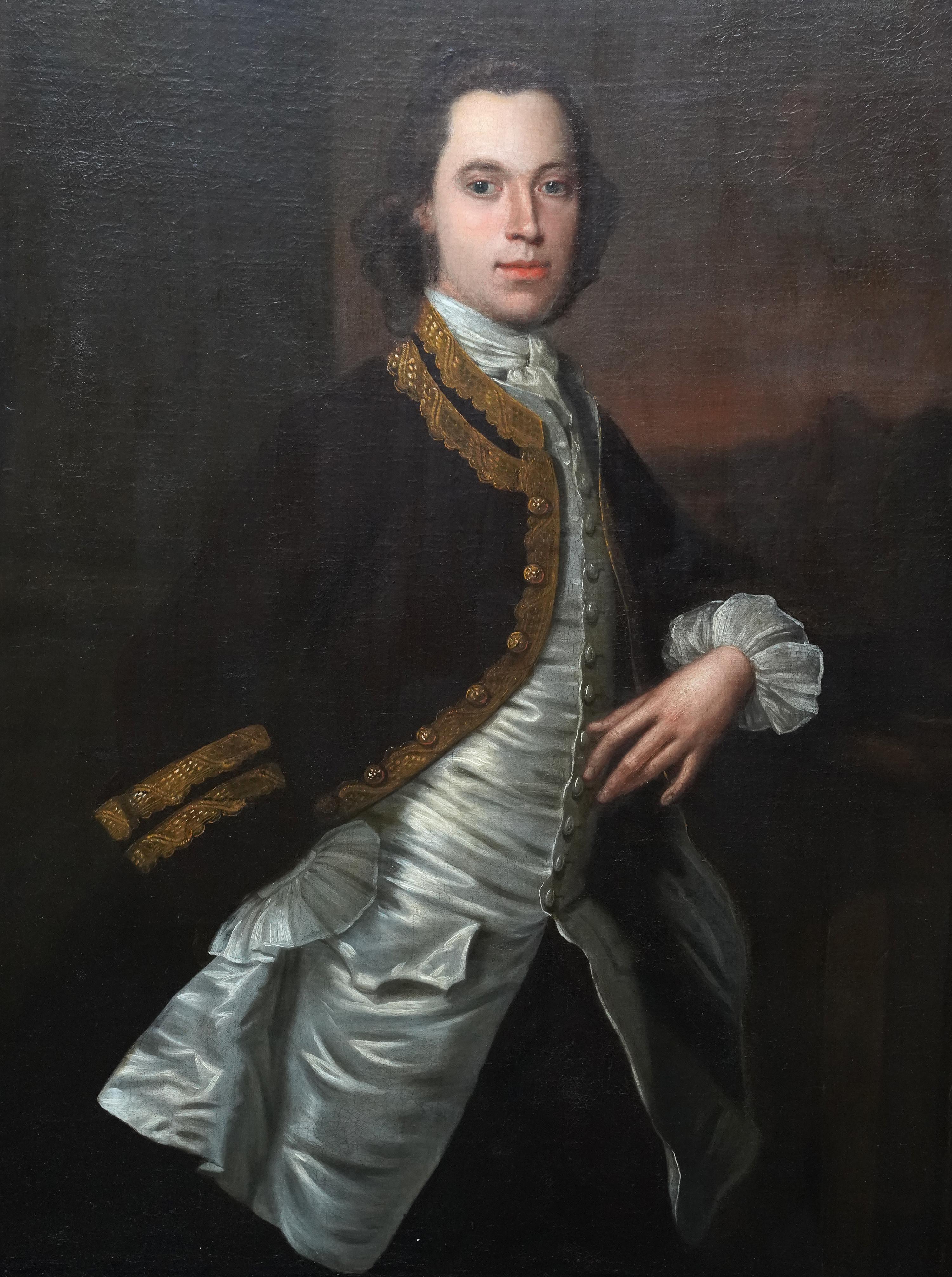 Portrait of a Gentleman - British Old Master c1750 art oil painting - Old Masters Painting by Thomas Hudson