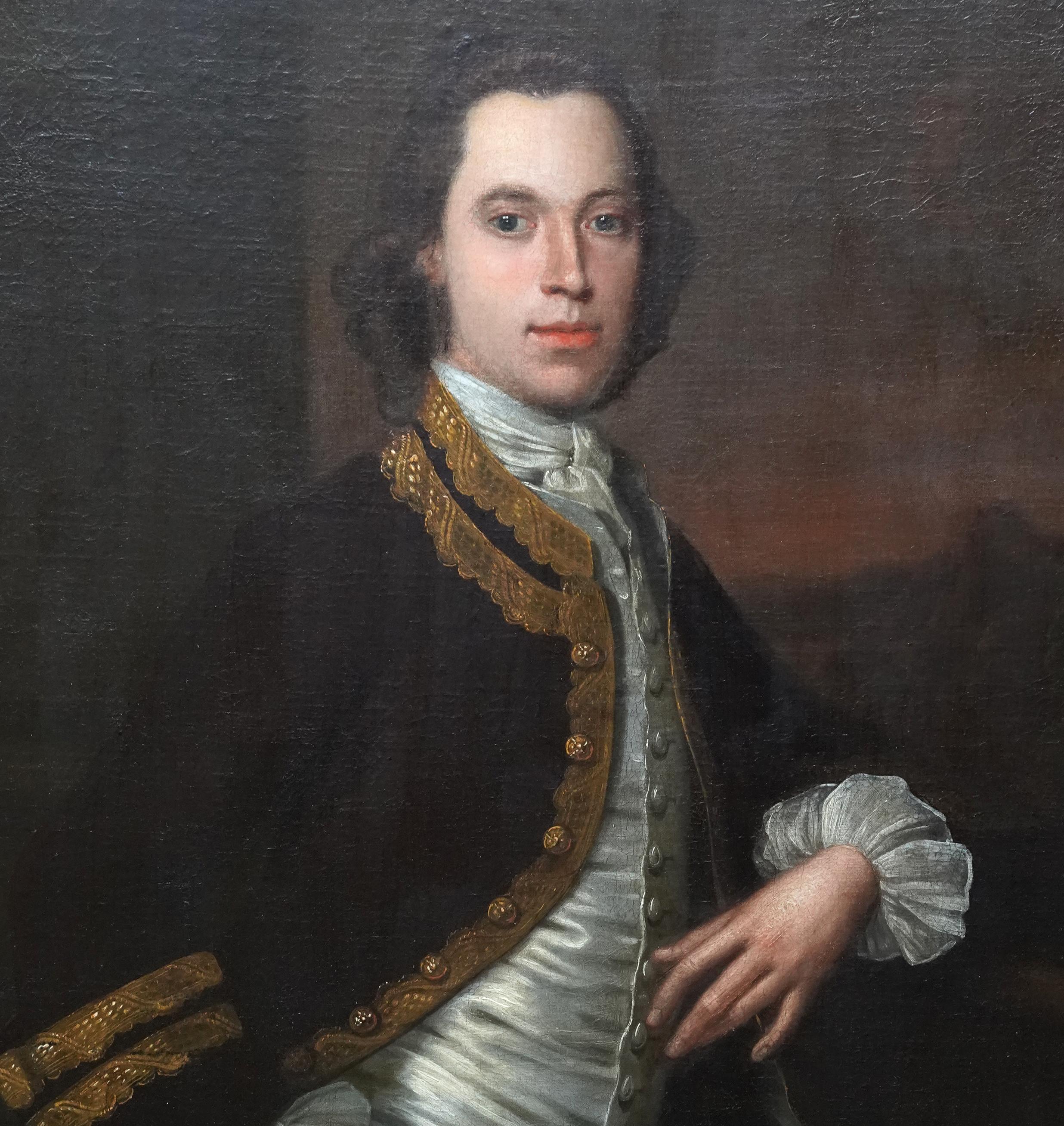 Portrait of a Gentleman - British Old Master c1750 art oil painting - Black Portrait Painting by Thomas Hudson