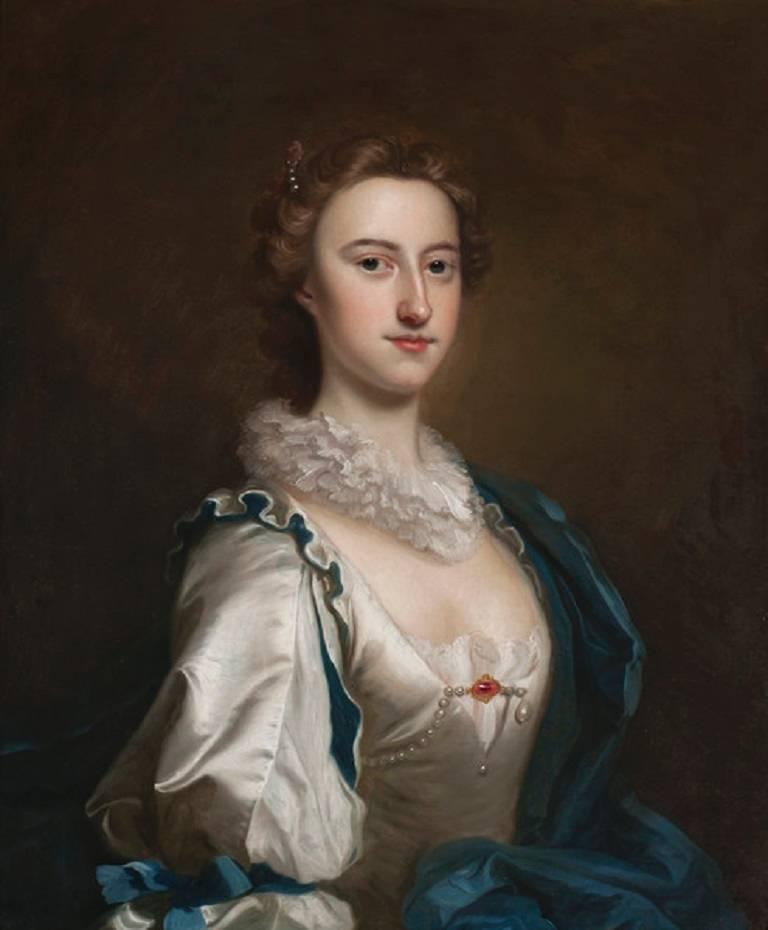 Portrait Painting di Thomas Hudson - Ritratto di signora, olio di antichi maestri del 18° secolo