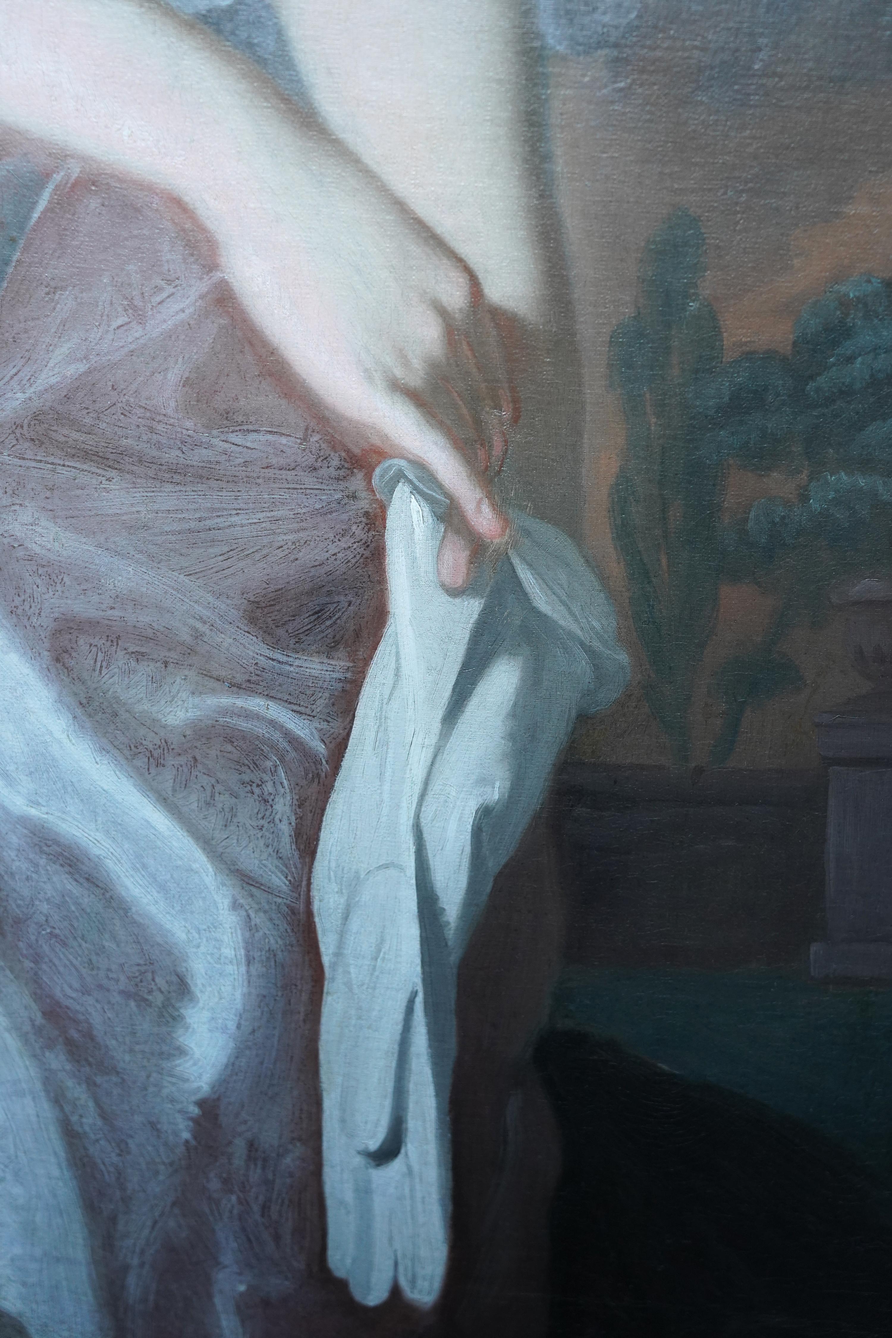 Portrait of a Lady with White Gloves - British 18thC art Old Master oil painting For Sale 3