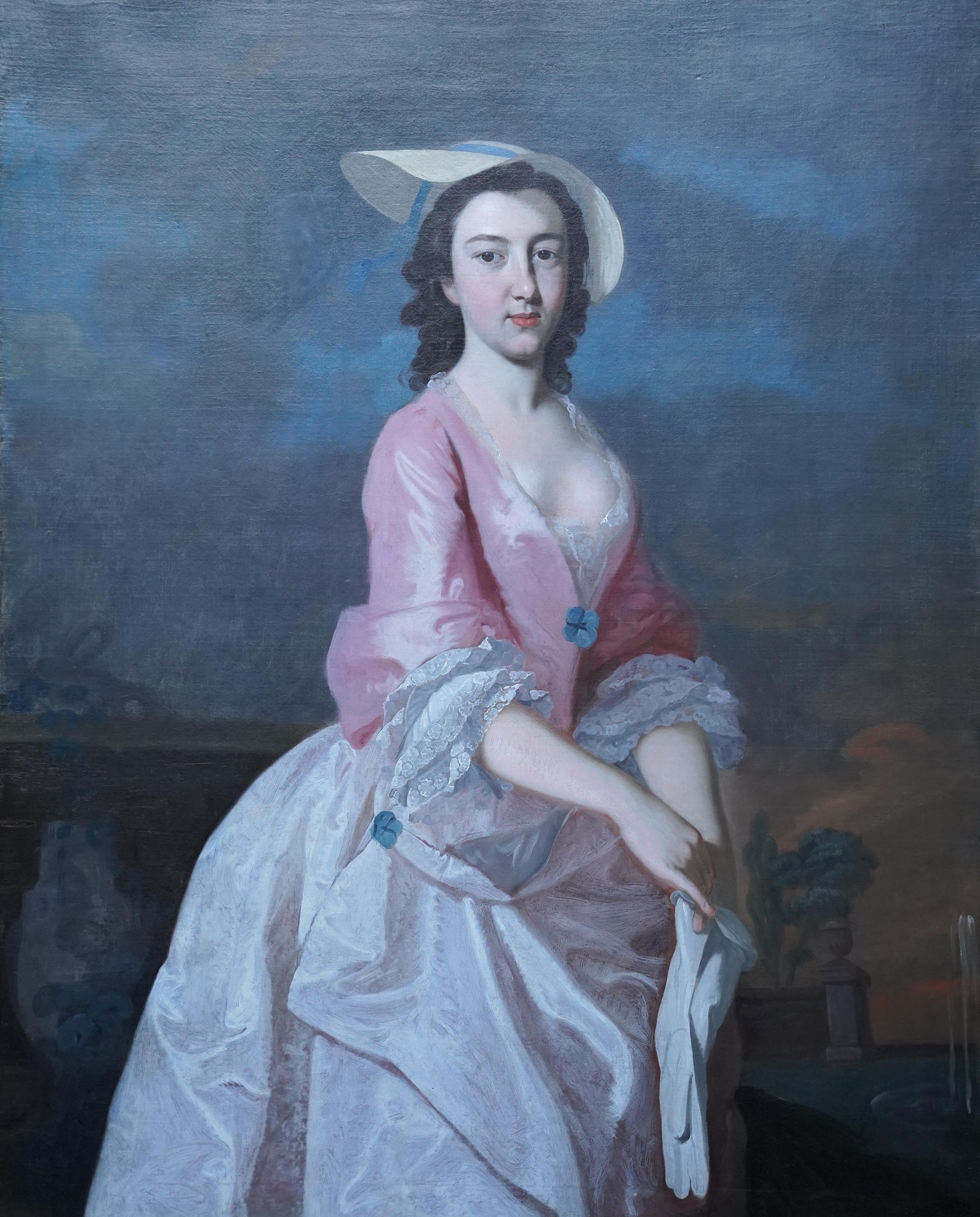 Portrait of a Lady with White Gloves - British 18thC art Old Master oil painting - Painting by Thomas Hudson