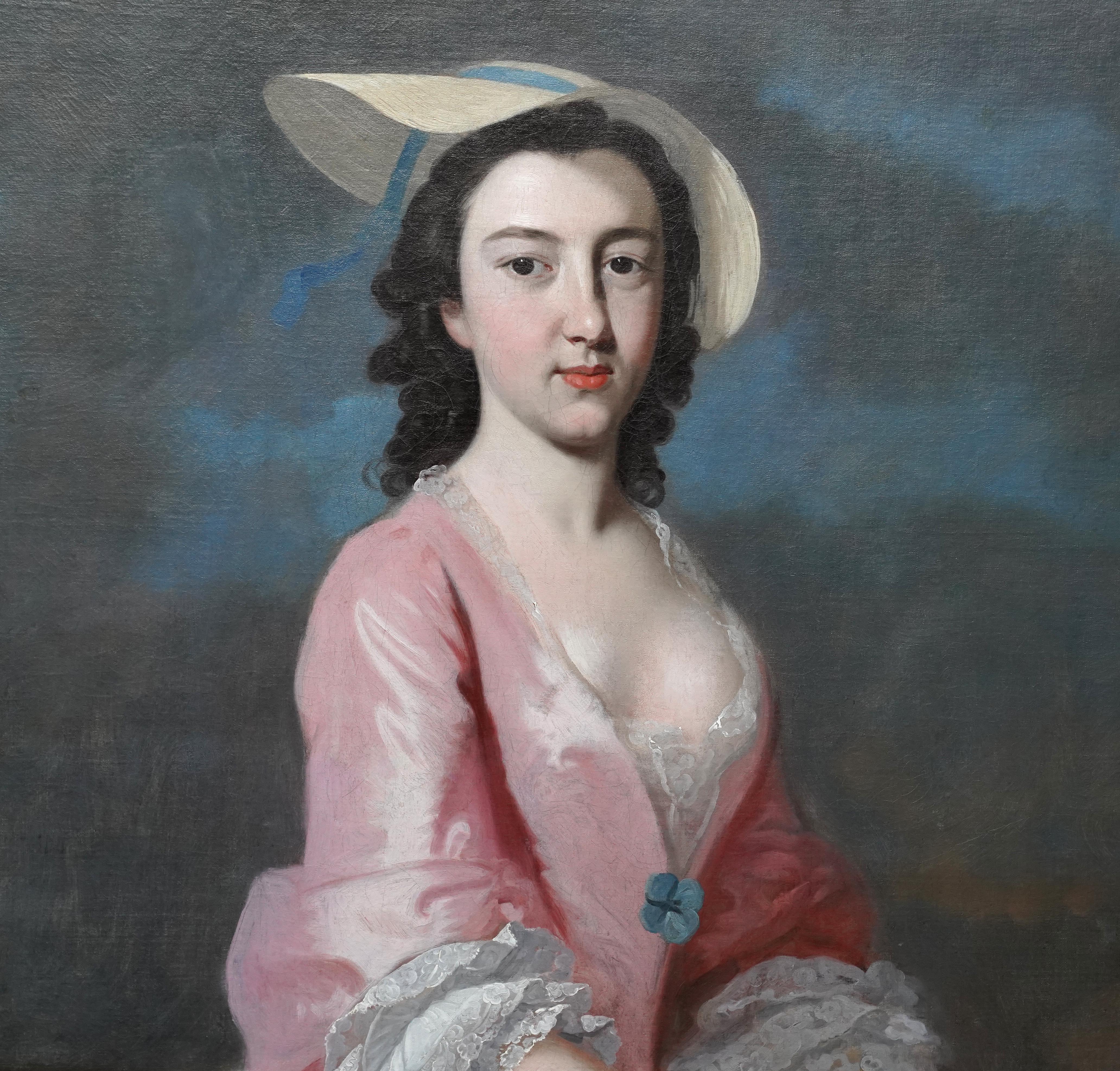 Portrait of a Lady with White Gloves - British 18thC art Old Master oil painting For Sale 1
