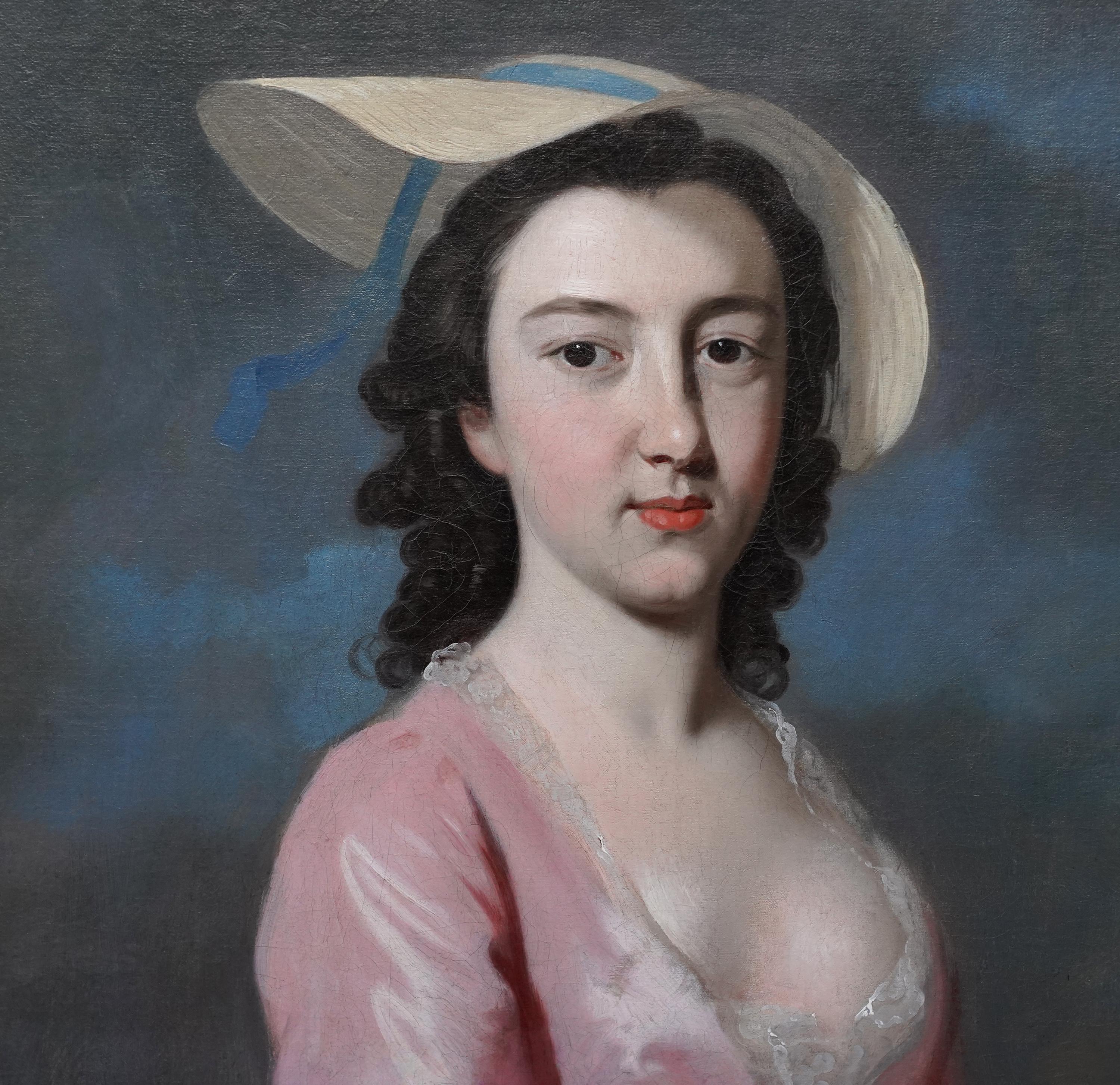 Portrait of a Lady with White Gloves - British 18thC art Old Master oil painting For Sale 2