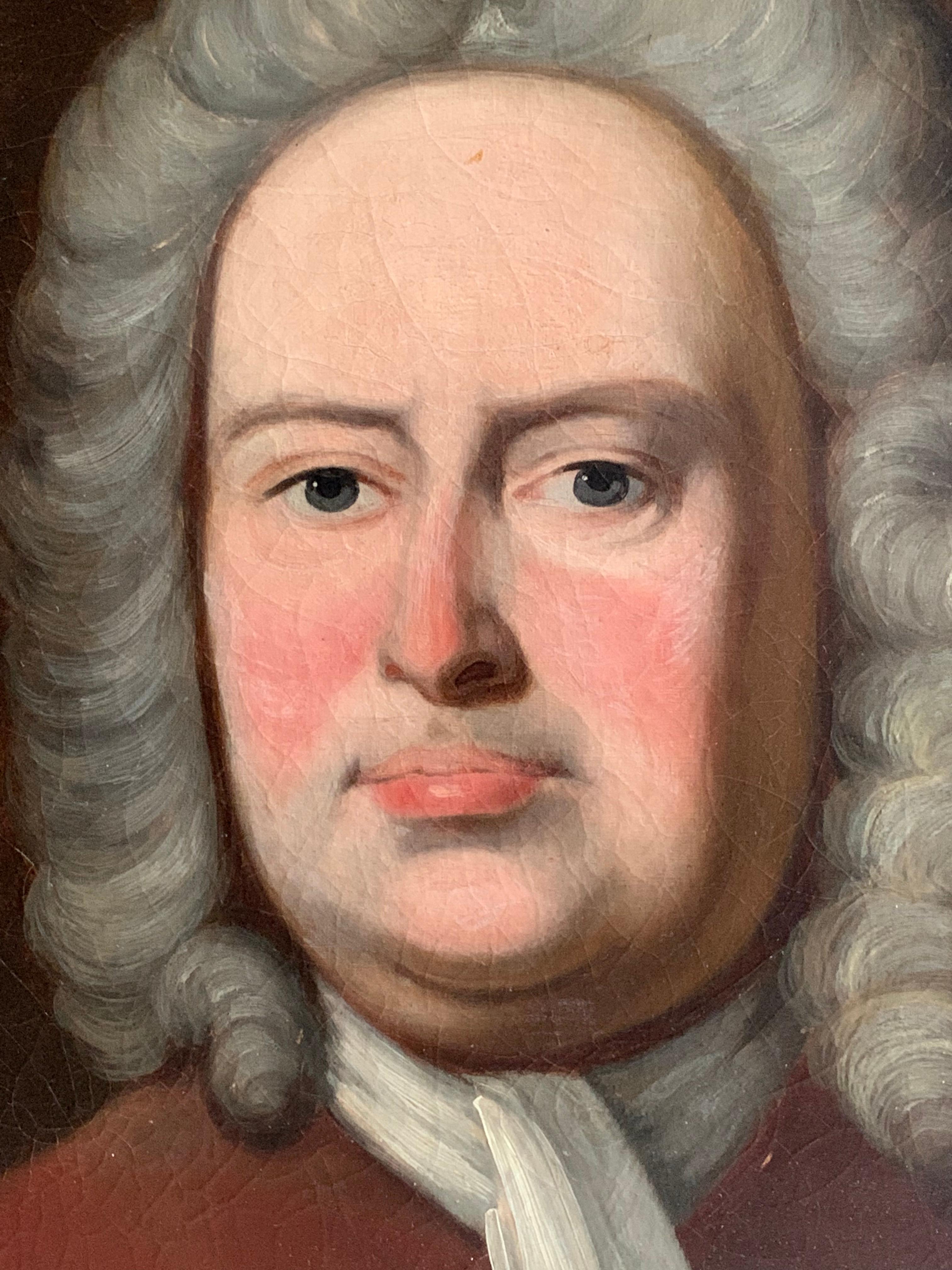 Portrait of an Aristocratic Gentleman in Crimson Velvet Jacket Oil Painting - Black Portrait Painting by Thomas Hudson